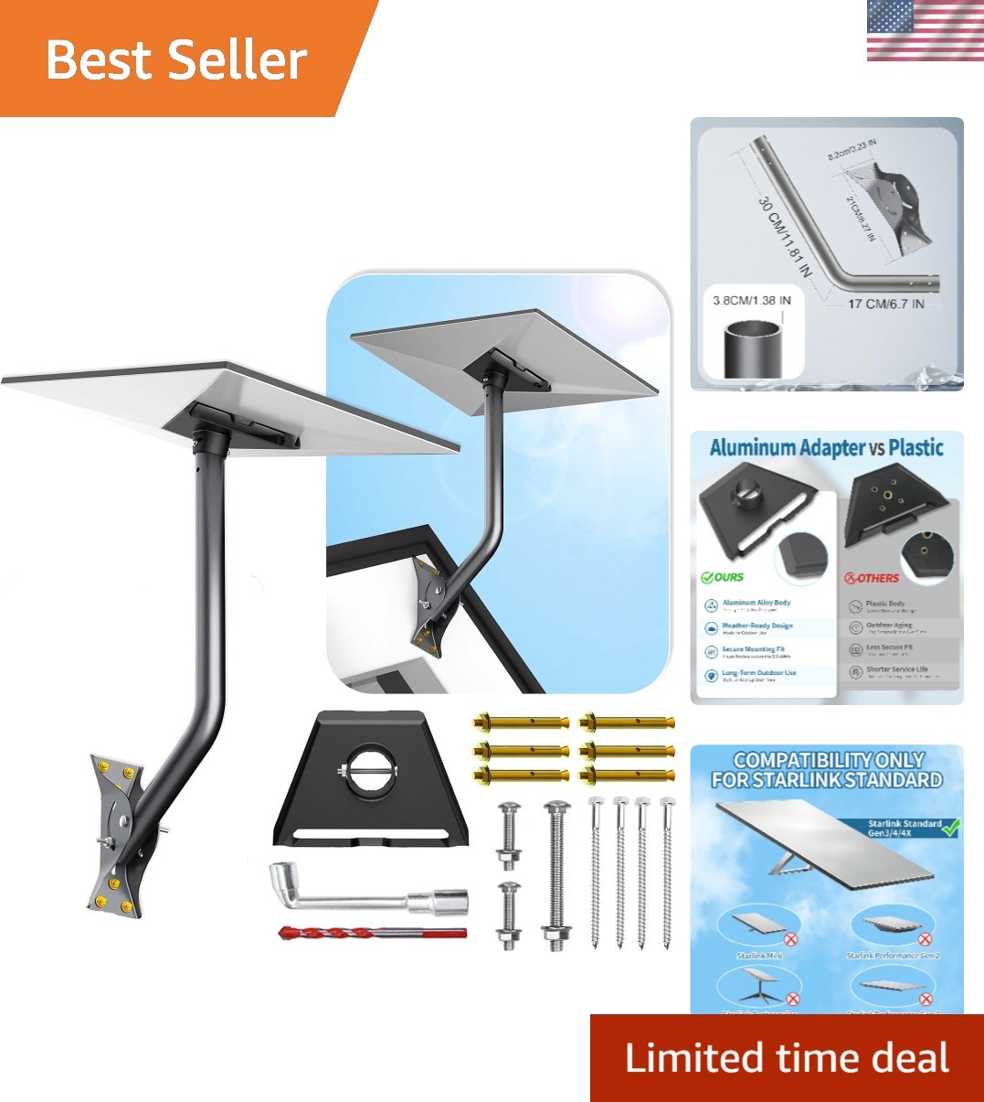 Versatile Starlink Mounting Kit for Robust Installation - Compatible with V3