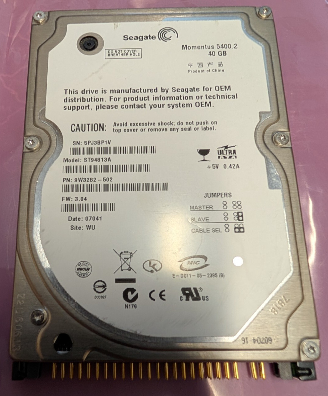 Seagate ST94813A 9W3282-502 IDE PATA HDD Hard Drive 40GB FW 3.04 07041 WU