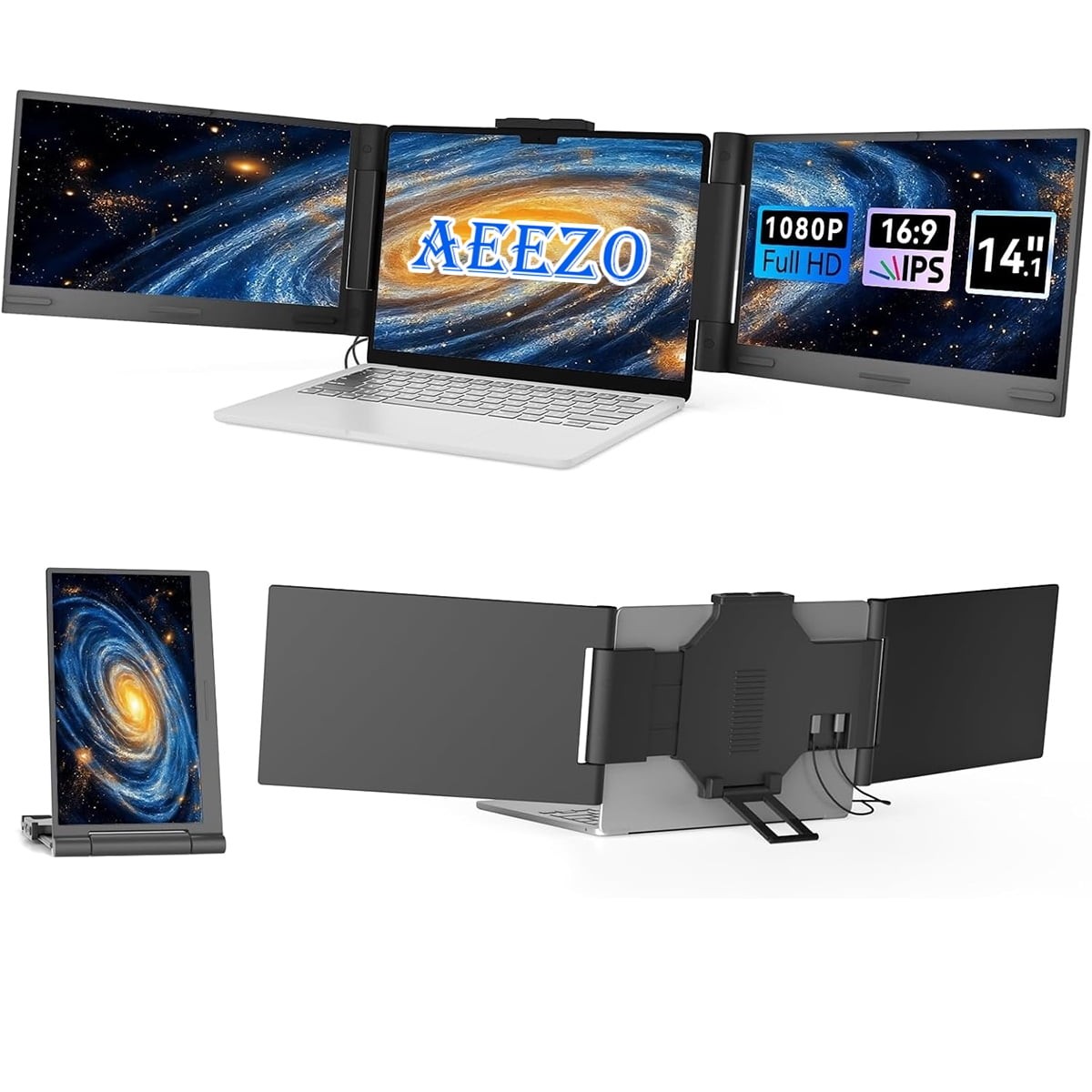 AEEZO 14 Inch 1080P IPS Portable Monitor, 280 Rotatable Screen Extender, Full HD