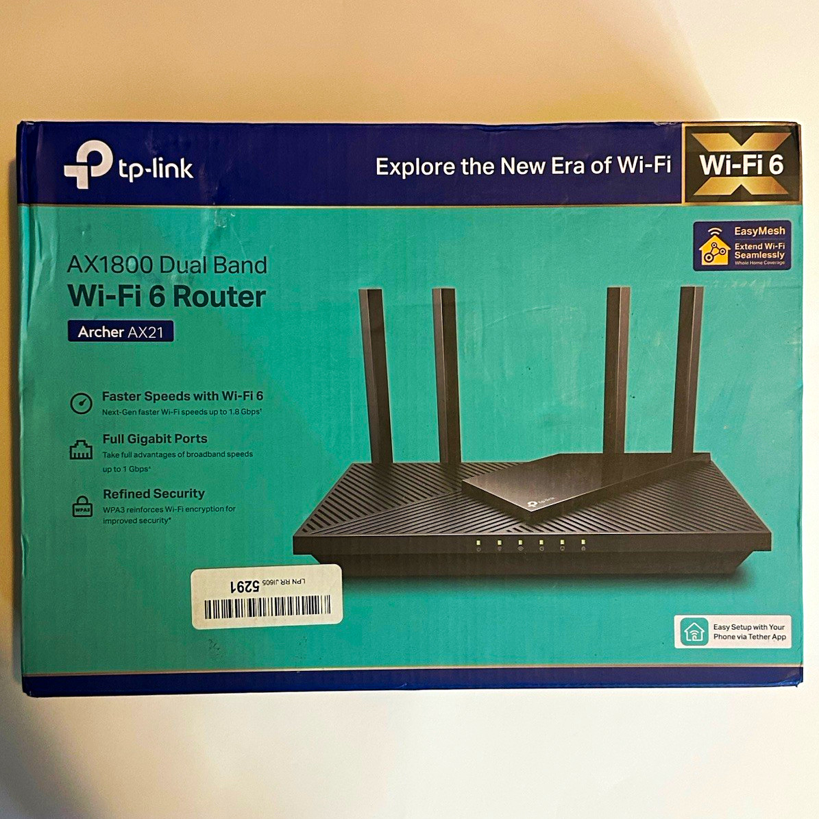 TP-LINK Archer AX21 AX1800 Wi-Fi 6 Dual-Band Router WPA3 EasyMesh 4-Port