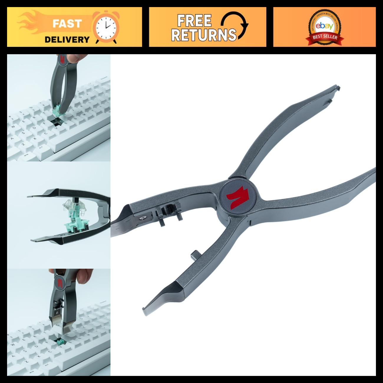 3-in-1 Keycap & Switch Puller Tool for DIY Gaming Keyboard Customization - Grey