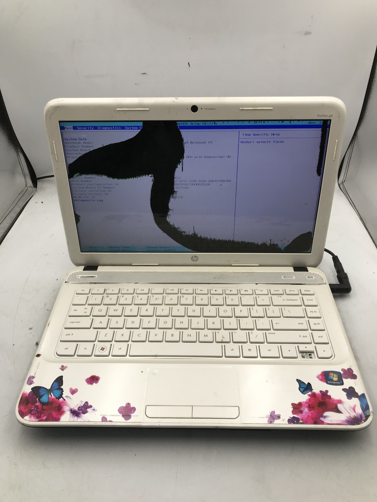 HP PAVILION G4 2149SE - BOOTS TO BIOS/BAD LCD - AMD A6-4400M - 4GB RAM - READ-BB
