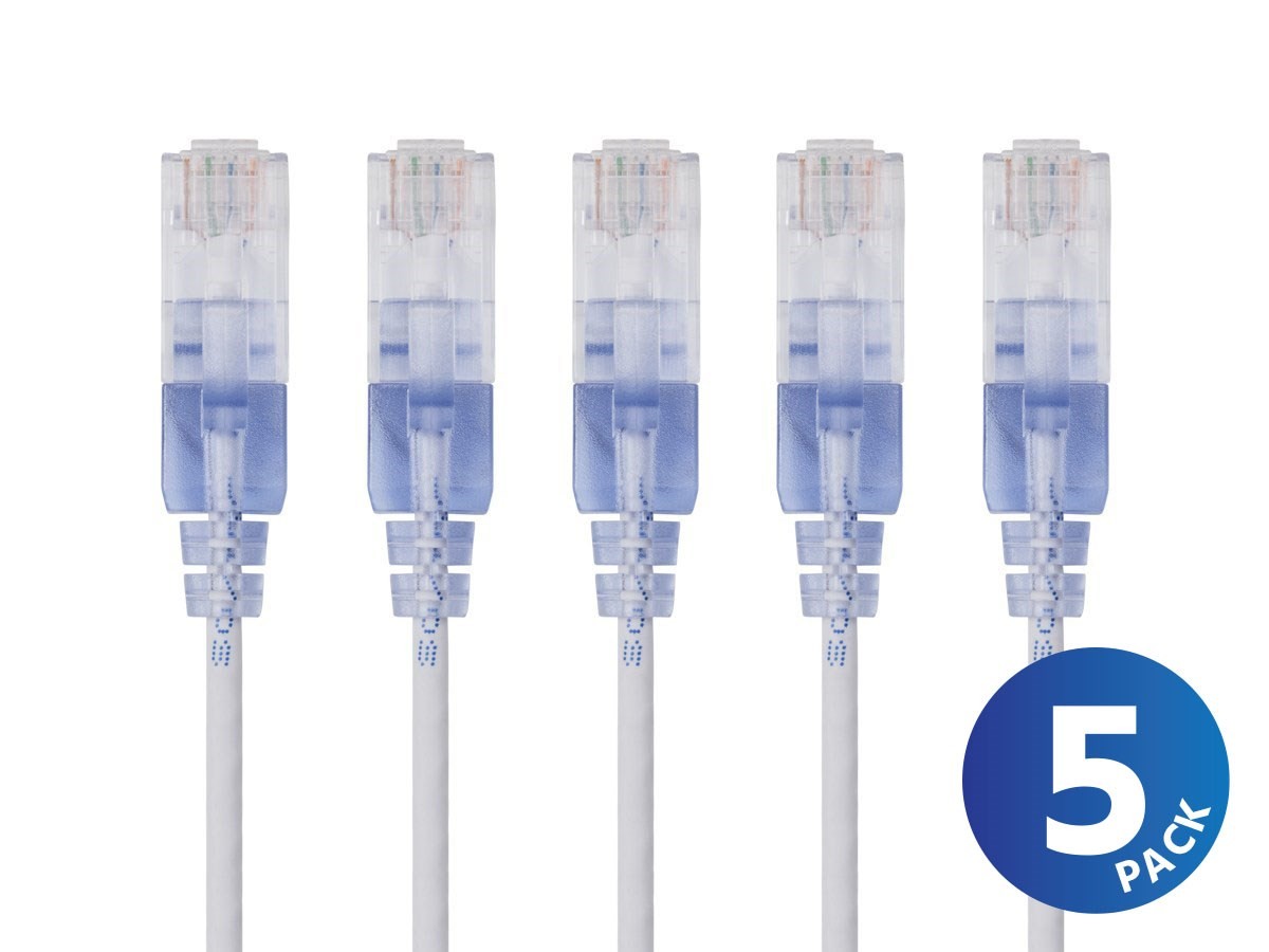 Monoprice Cat6A Ethernet Network Patch Cable - 20 Feet - White | 5-Pack, 10G