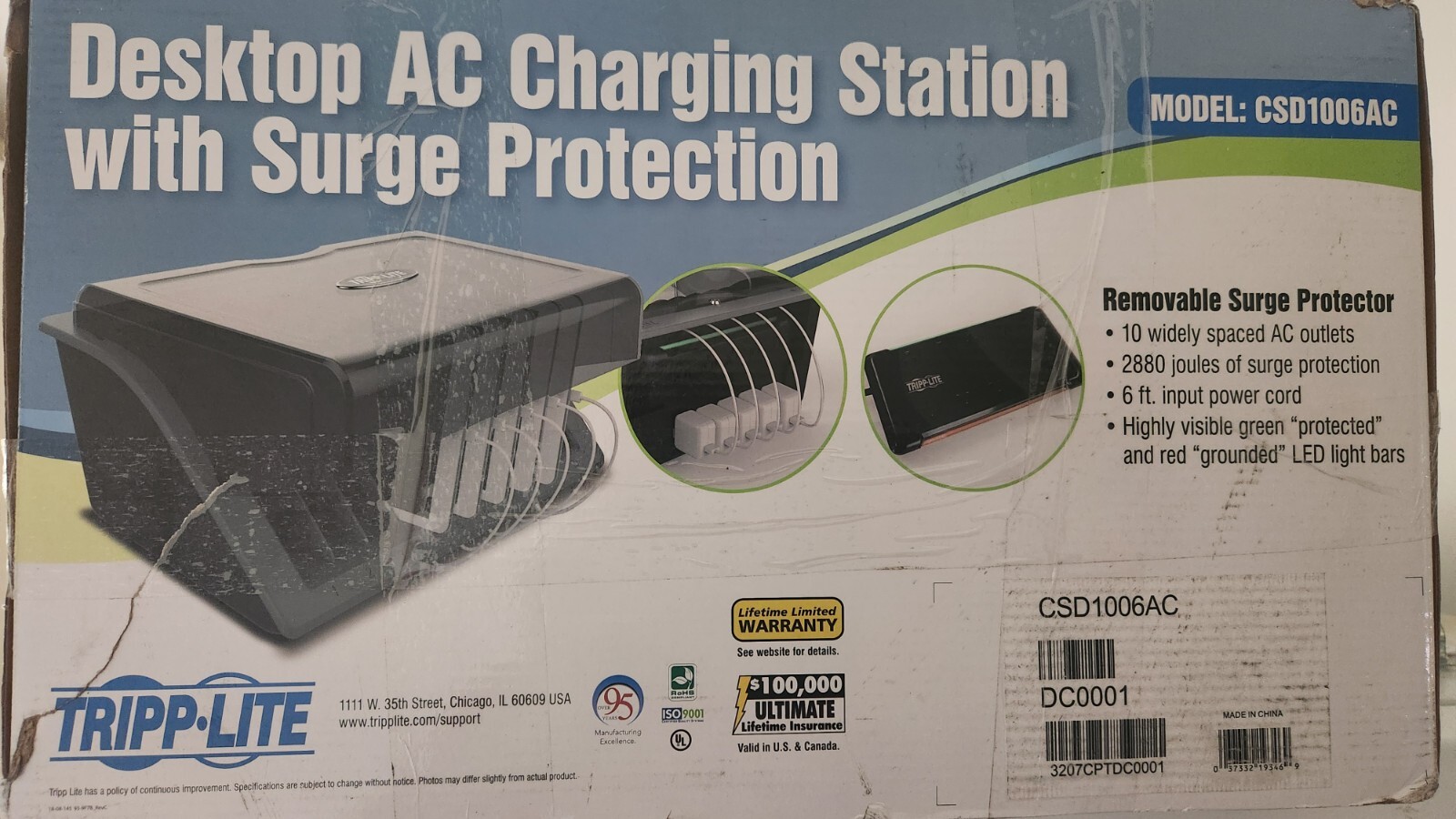 Tripp Lite desktop AC charging station W Surge Protection, Model Csd1006ac