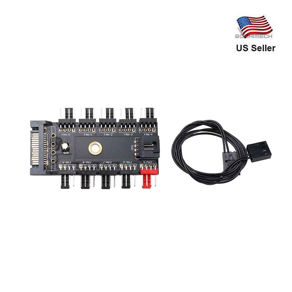10 Way PC Cooling Fan Speed Controller PWM Hub 3 to 4-pin Power Socket Splitter
