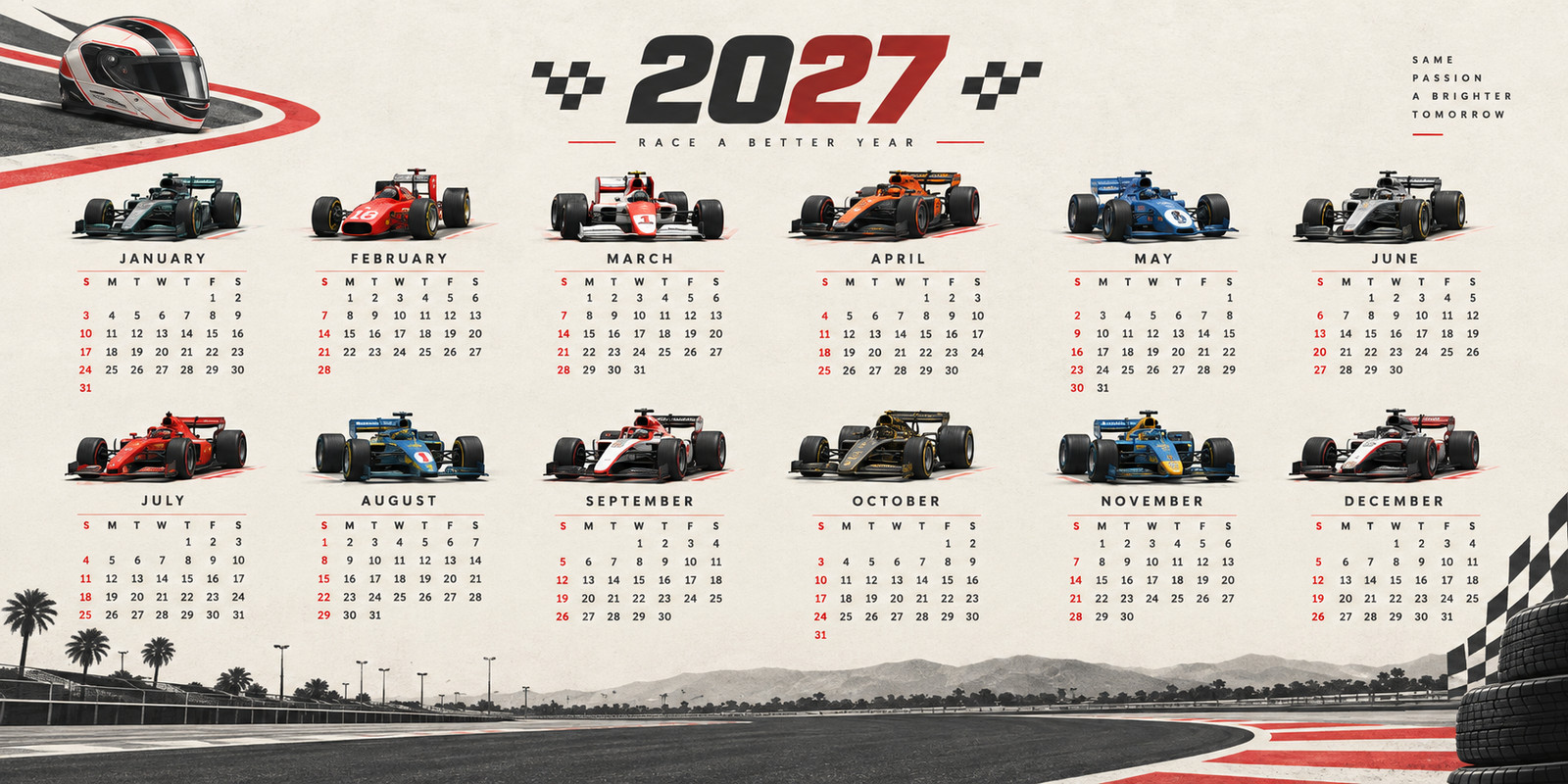 2027 Formula Racing Calendar Desk Mat Mouse Pad | 2 Sizes | Motorsport Art