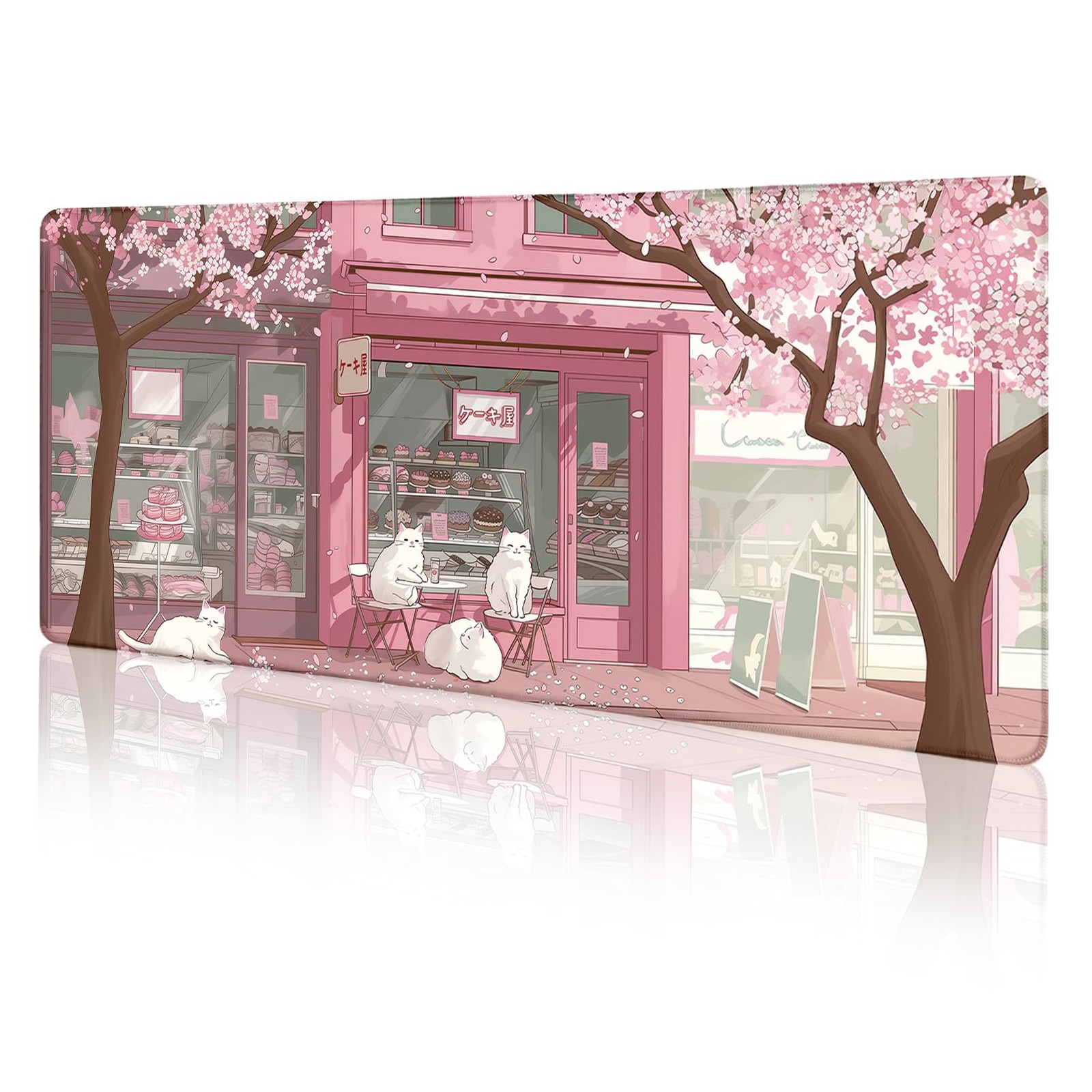 LIMKRIAN Cat Mouse Pad, Large Desk Mat, 31.5 x 11.8 in Pink Cherry Blossom