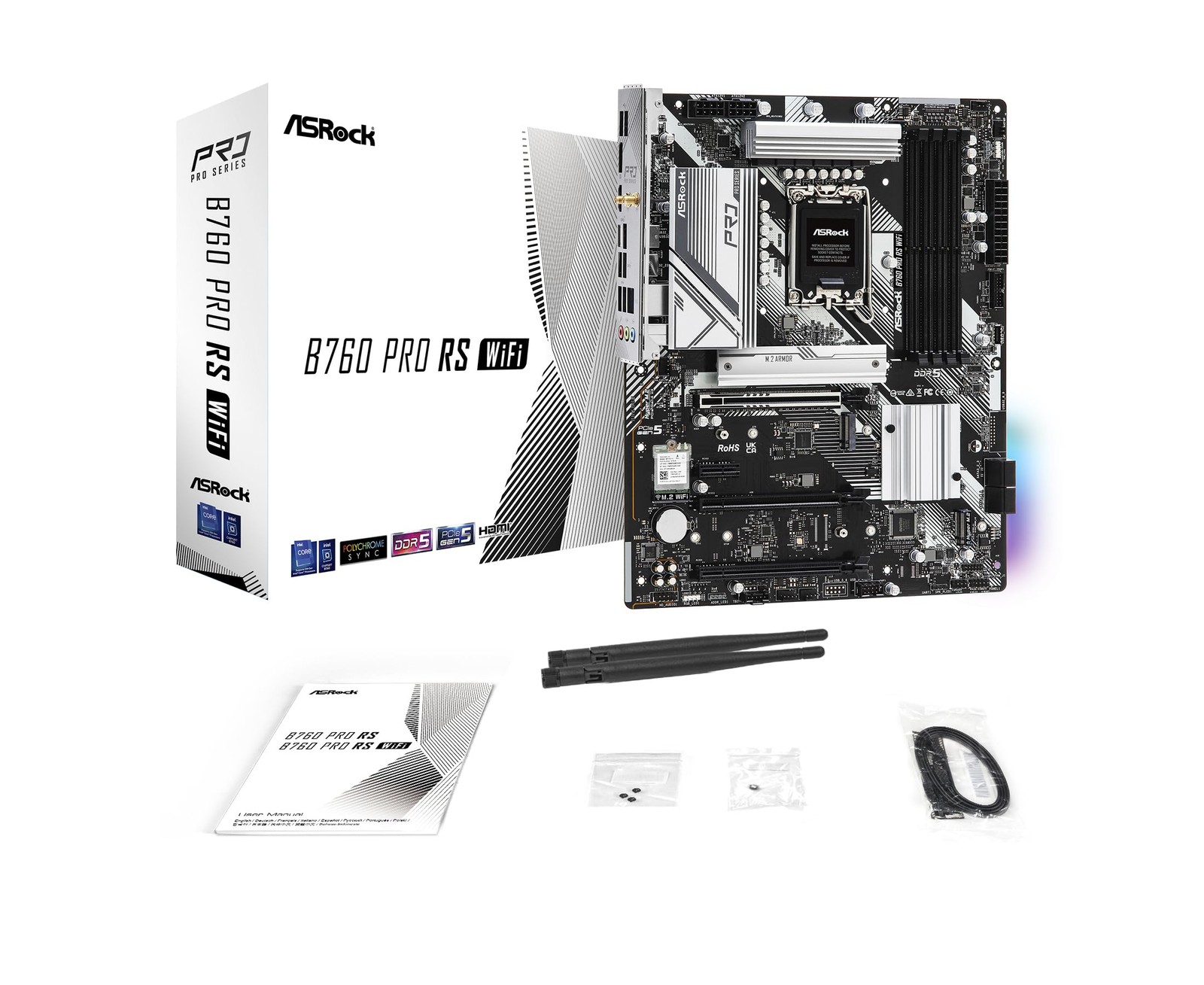 ASRock B760 Pro RS WiFi 6E LGA1700 HDMI DisplayPort eDP Intel B760 ATX Mother...