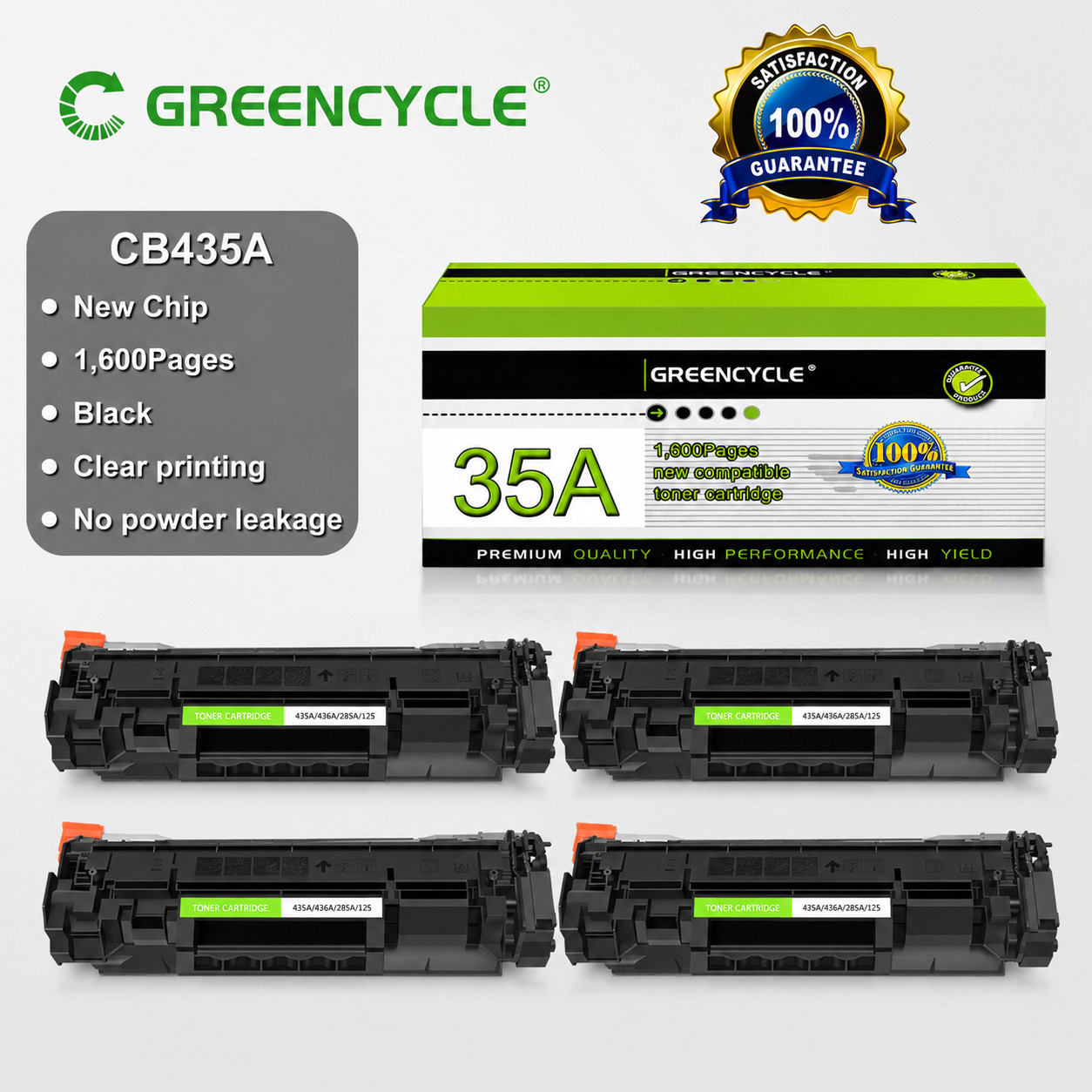 CB435A Replacement Black Toner 4PK for HP LaserJet P1004 P1005 P1006 P1009 35A
