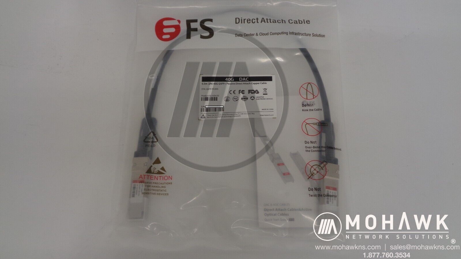 FS 40G QSFP+DAC SFP+ Twinax Direct Attach Copper Cable Passive 0.5 QSFP-PC005