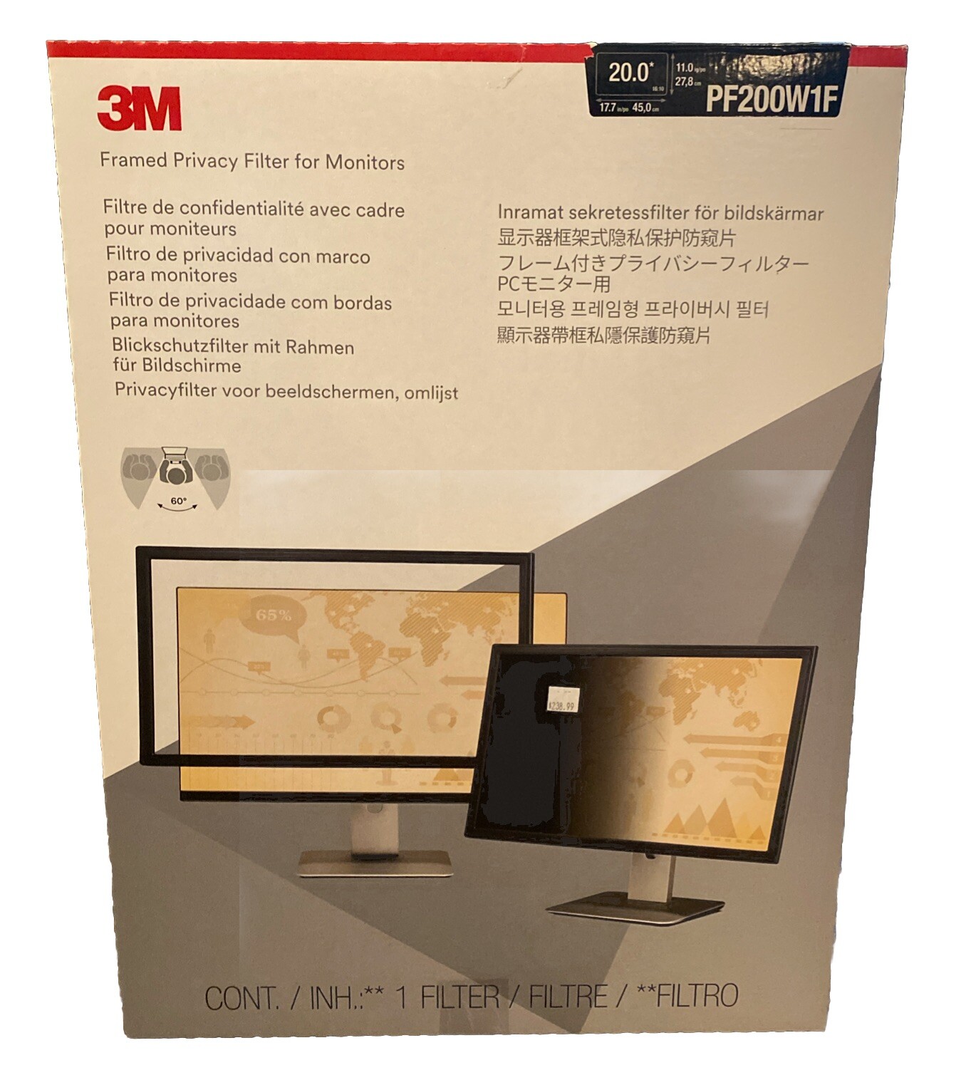 3M Framed Privacy Filter For Monitors PF200W1F
