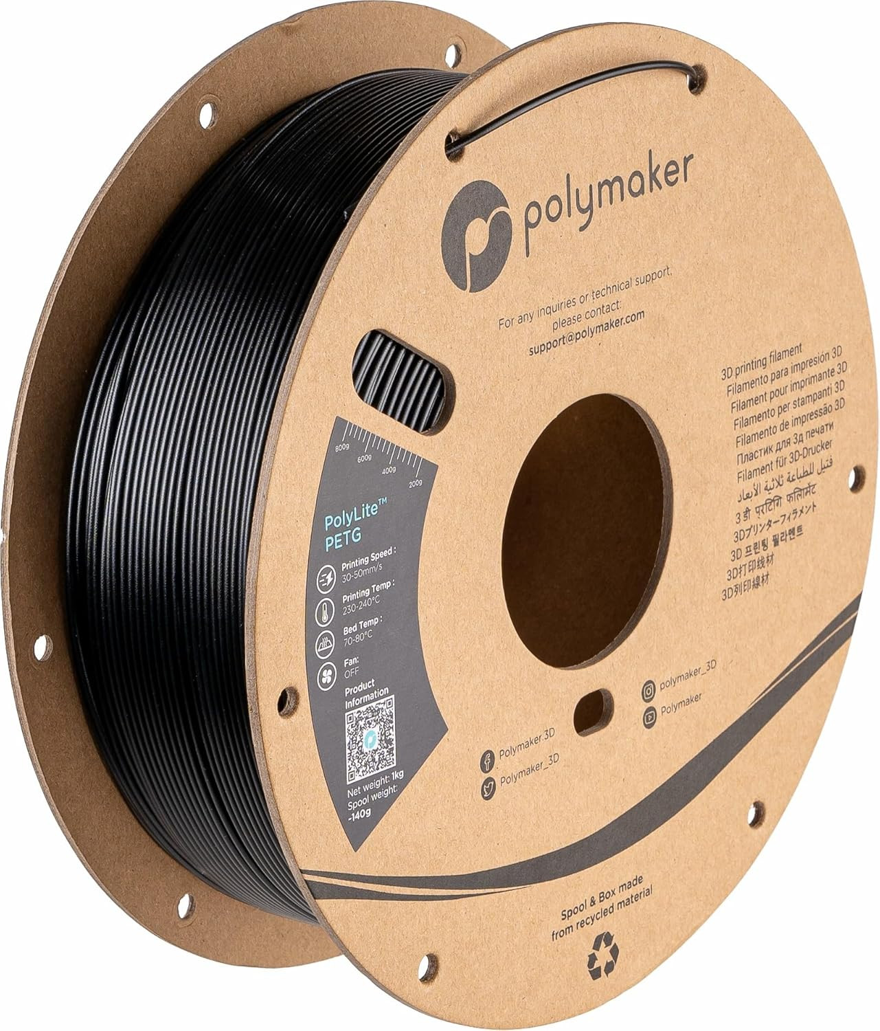 Polymaker PETG Filament 1.75Mm 1Kg Black 3D Printer Filament, Polylite PETG 3D