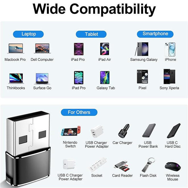 9 PCS USB A to USB C Adapter Converter Type C Female to USB Male Fast Charger