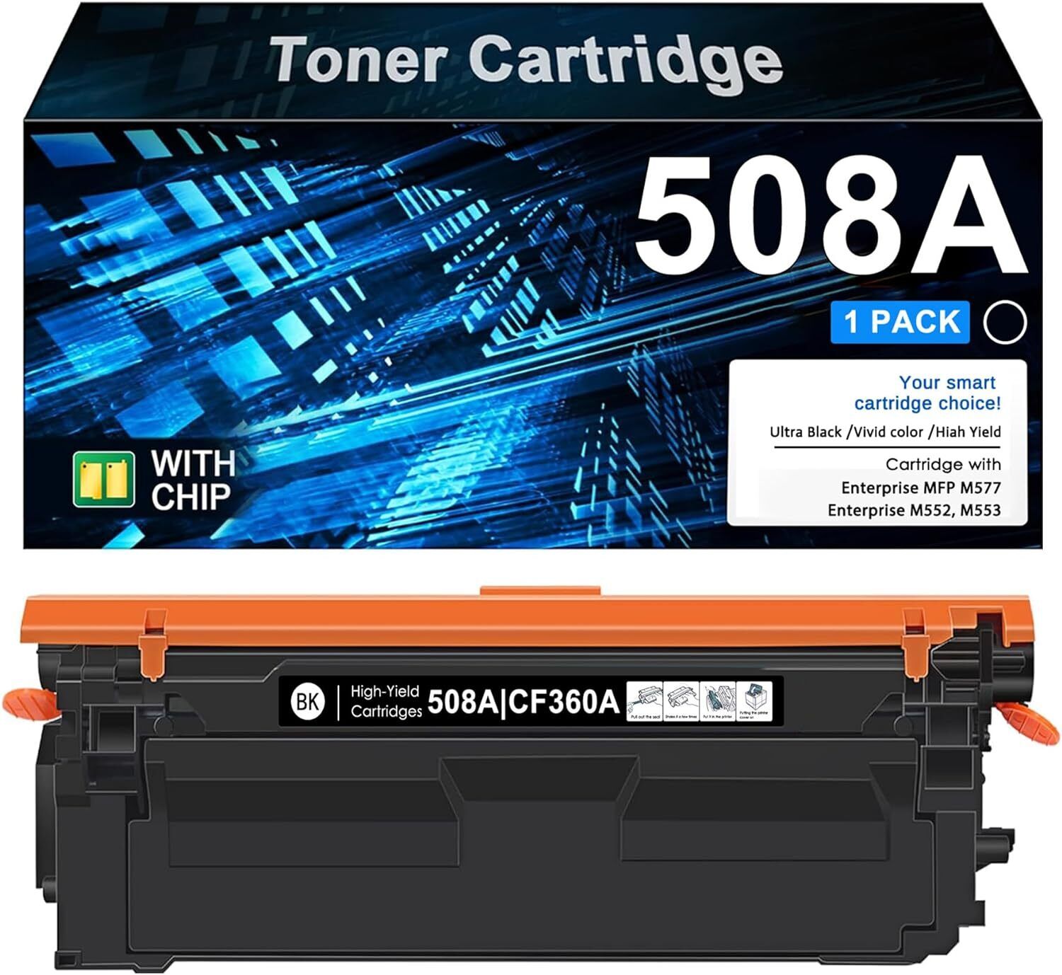 508A | CF360A Toner Cartridge Replacement for HP Enterprise M552 M553, 1  Black