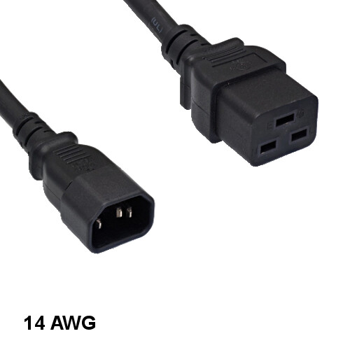 KNTK 3ft AC Power Cord IEC-60320 C14 to C19 Extension 14 AWG 15A 250V SJT Cable
