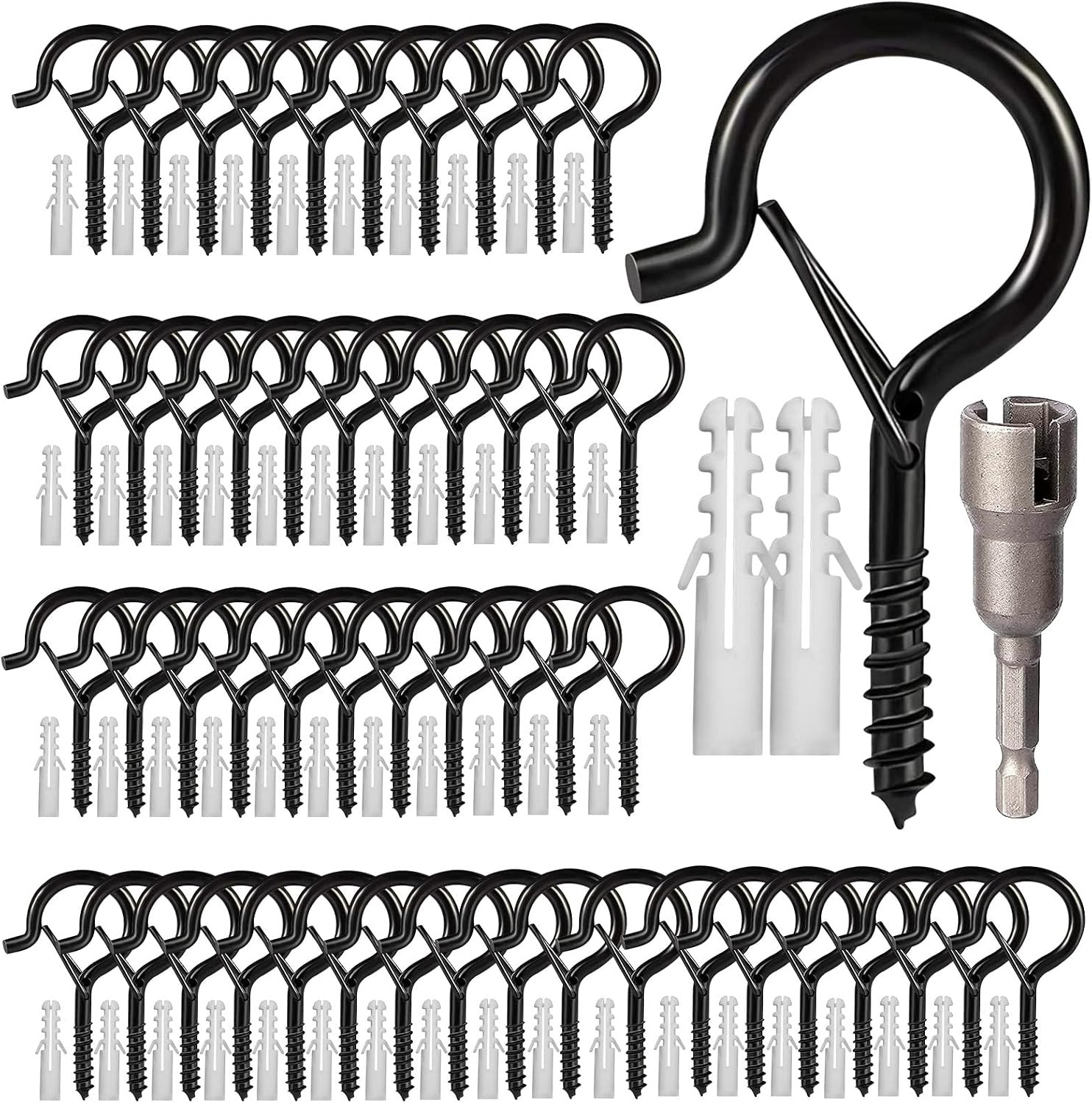 cyrico Hooks for Outdoor String Lights, 52 Pack Screw Hooks for Hanging Plants L