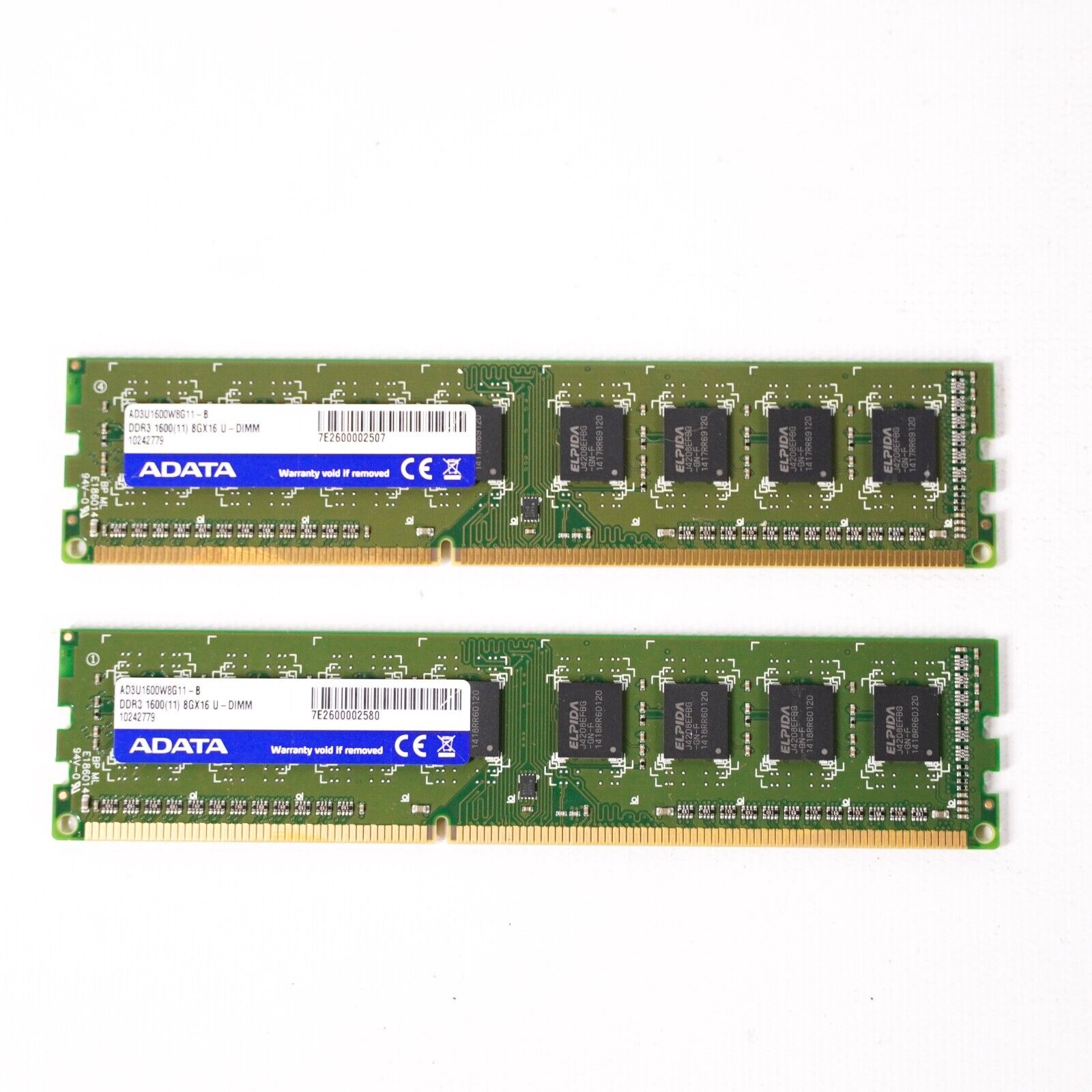 ADATA AD3U 1600W8G11 - B - DDR3 1600/11) 8GX16 U - DIMM RAM Memory Sticks x2