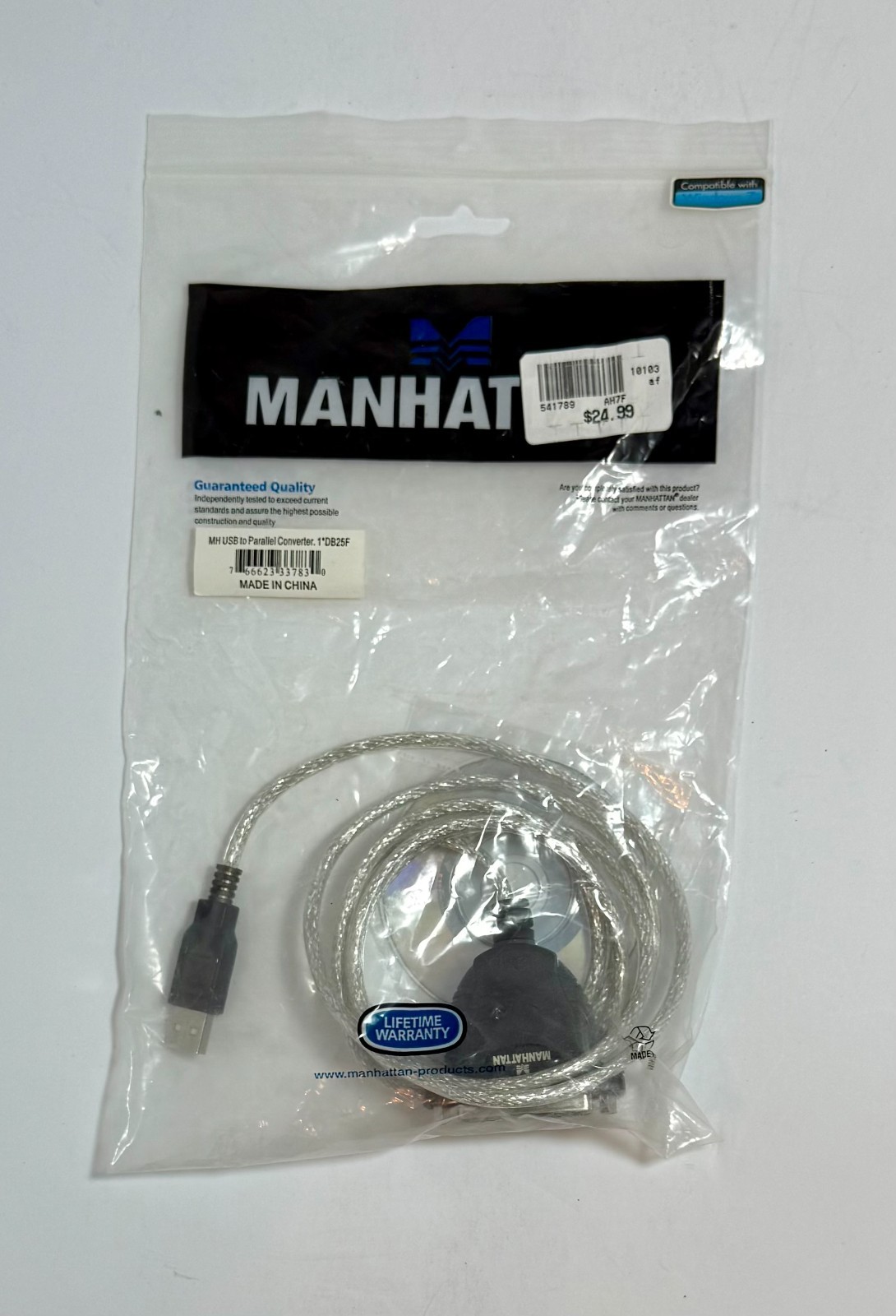 Manhattan MH USB  to Parallel Converter 1 DB25F, 6ft  -  FACTORY BAG