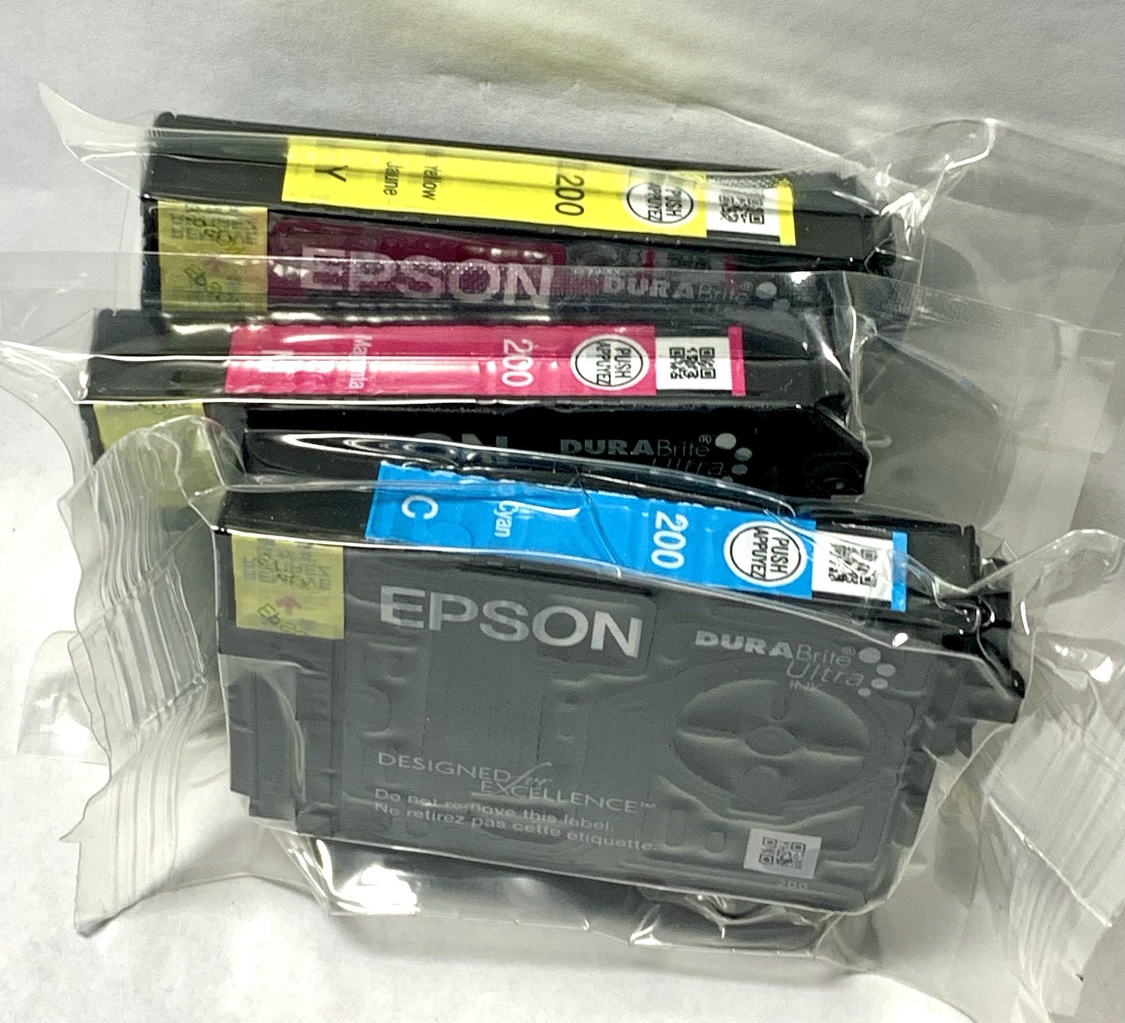 3 Pack Of Genuine Epson 200 Ink COLOR Cartridges: Cyan, Yellow & Magenta, Sealed