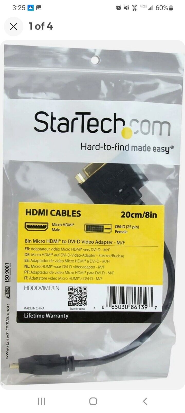StarTech.com 8 in Micro HDMI to DVI-D Adapter M/F Cable HDDDVIMF8IN