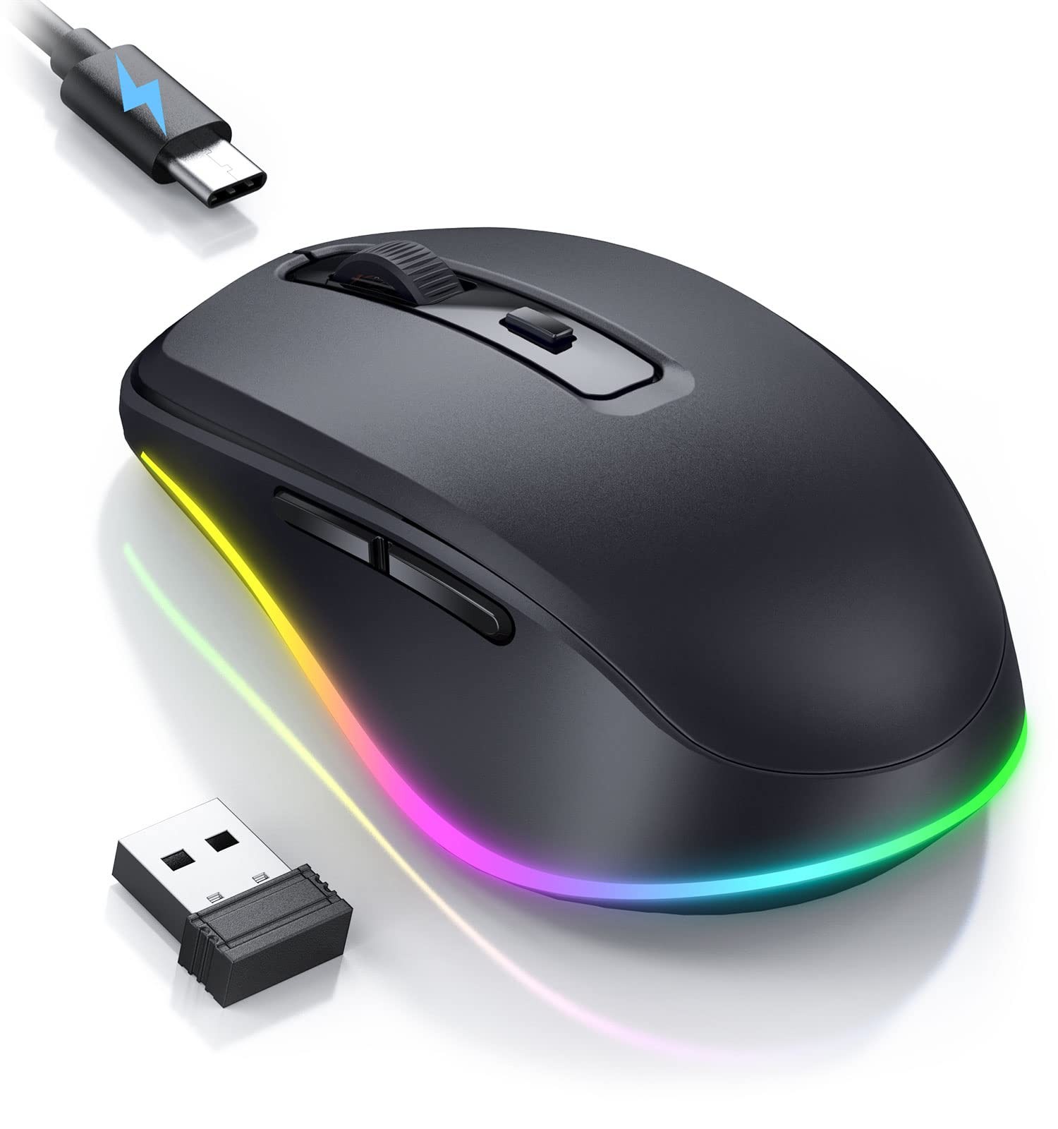 PEIOUS Wireless Mouse Jiggler, LED with Built-in Full Size, Black