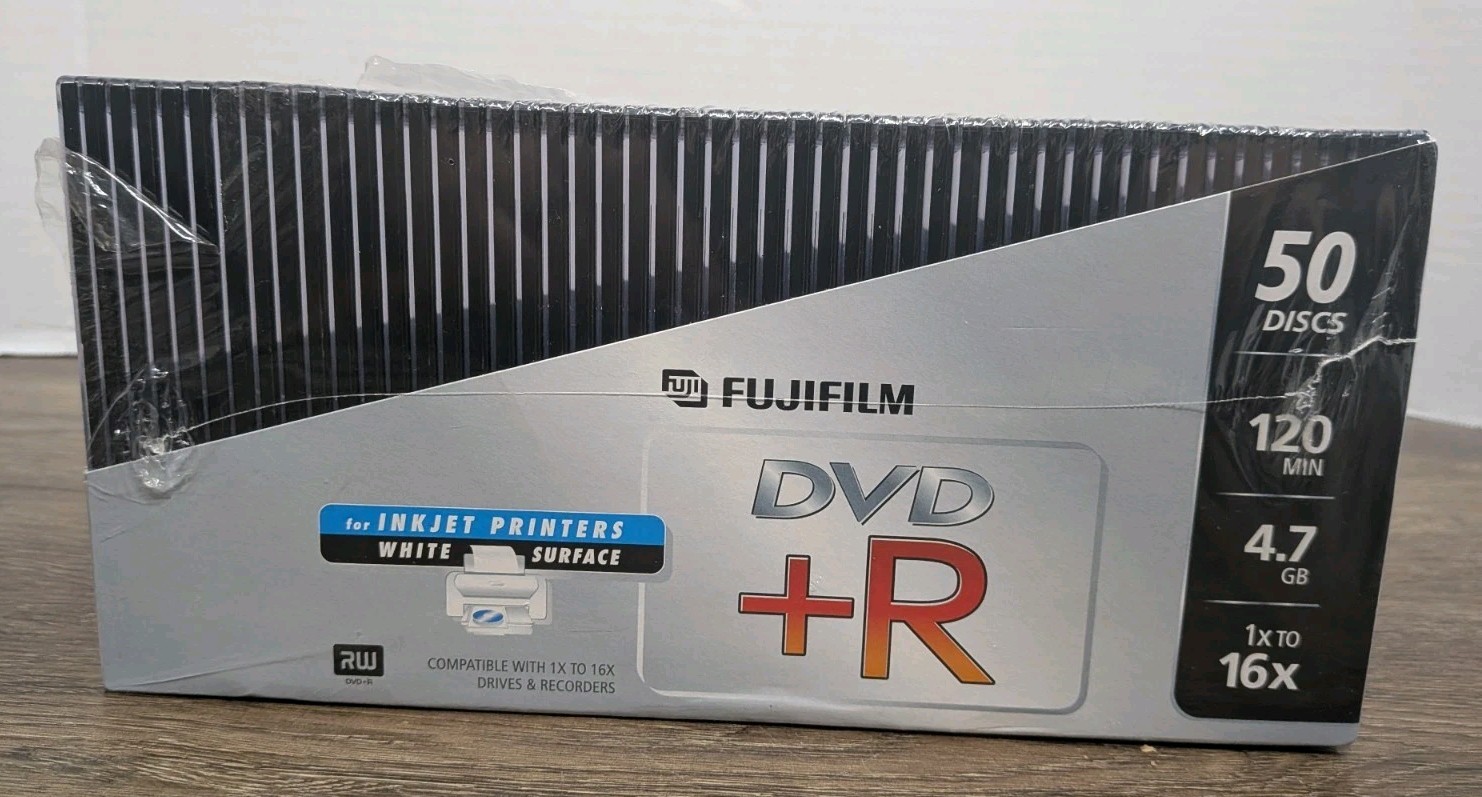 FujiFilm DVD +R RW 120 Min 4.7 GB 16x 50 Disc Pack with Cases For Inkjet Printer