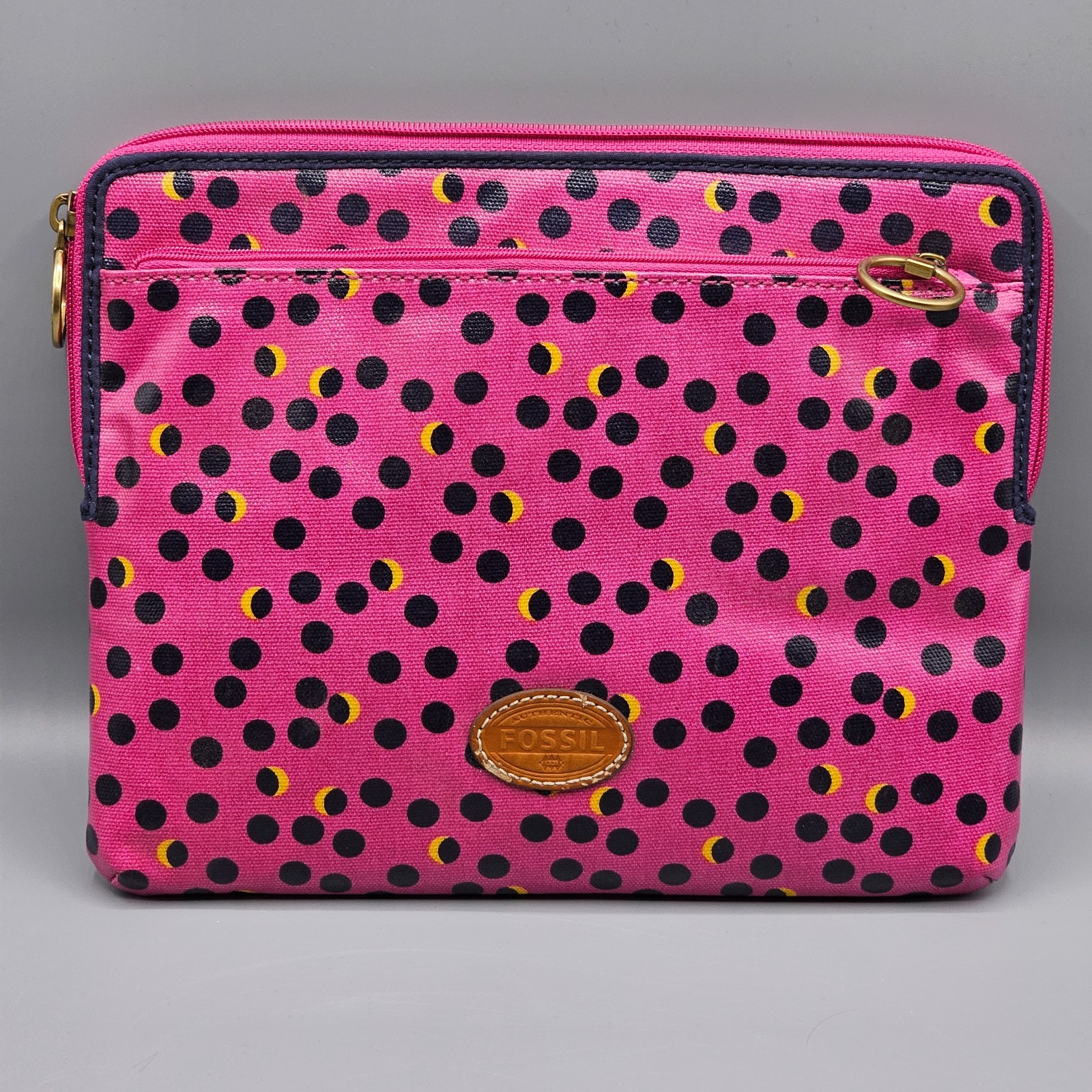 FOSSIL Tablet iPad Kindle Case Pouch Canvas Zip Pocket pink polka dot