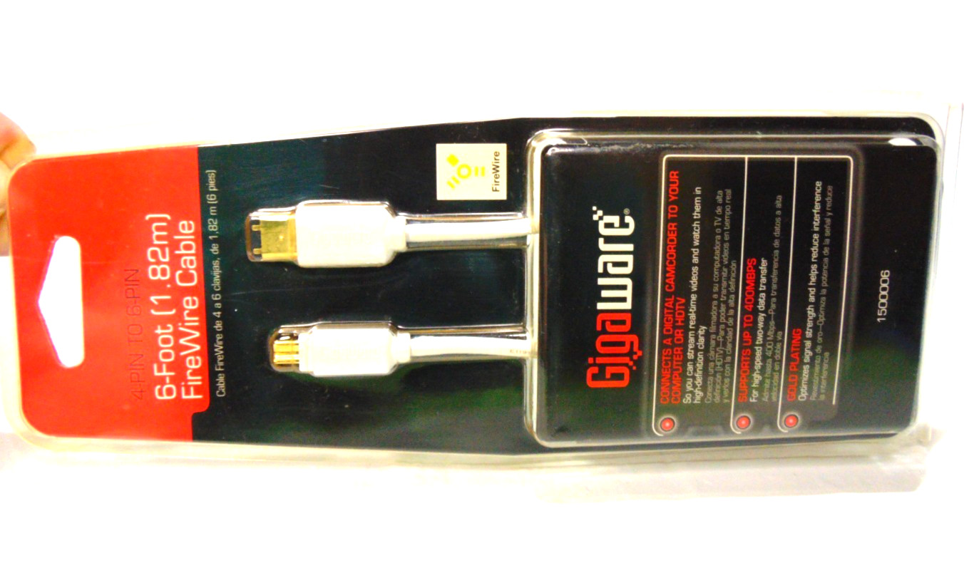 RadioShack GigaWare 4-Pin to 6-Pin 6-Foot FireWire Cable No. 1500006