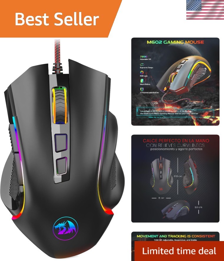 M602 Wired RGB Gaming Mouse with Macro Editing & Ergonomic Design for Comfort