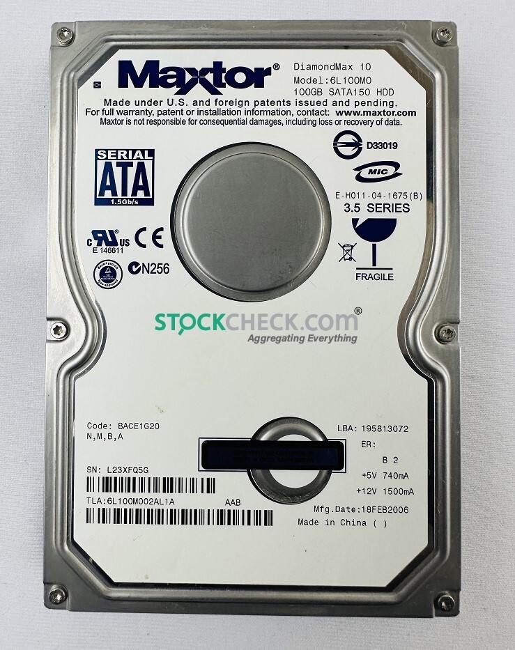 Maxtor DiamondMax 10 6L100M0 100GB SATA 150 Hard Disk Drive