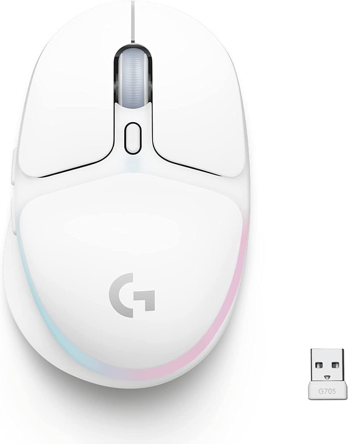 Logitech G705 Wireless Gaming Mouse, LIGHTSYNC RGB Lighting - White Mist