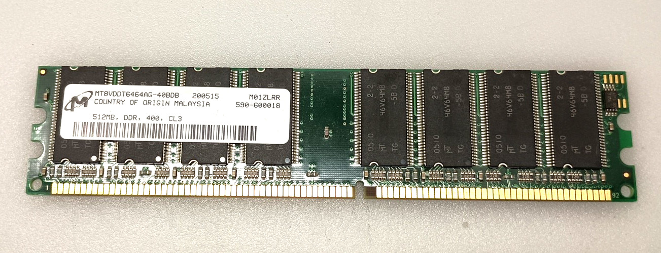 Micron 512MB Memory Module MT8VDDT6464AG-40BDB 200515 590-600018 512MB DDR 400