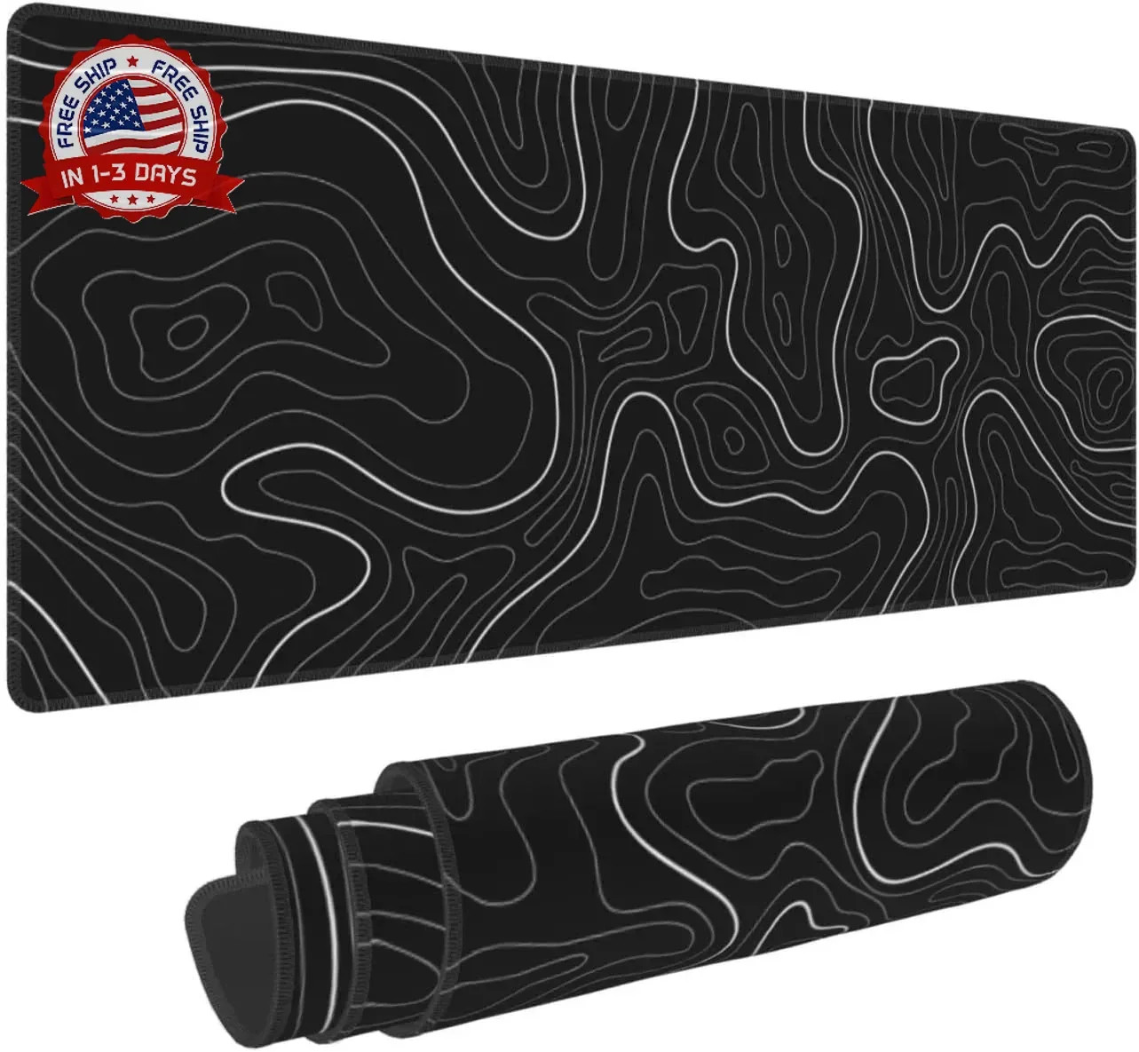 Abstract Topographic Map Black Mouse Pad Big Gaming Mouse Pad XXL Mousepad Large
