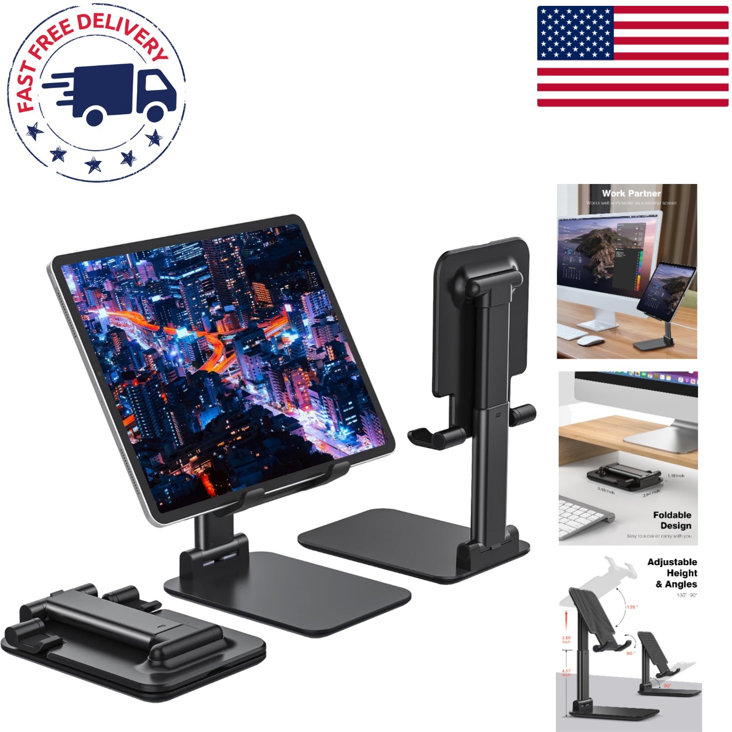 Elegant Foldable & Adjustable Tablet Stand - Perfect for iPads and Monitors