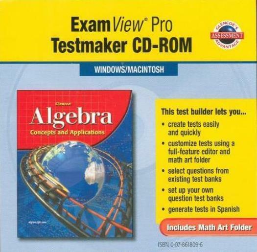 Glencoe Algebra: Concepts & Applications ExamView Pro Testmaker PC MAC CD math