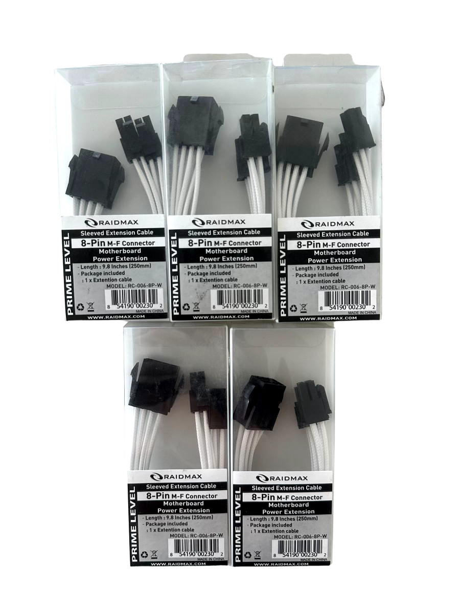 8-Pin M-F Motherboard Power Extension Cable Sleeved 9.8in *LOT OF 5*