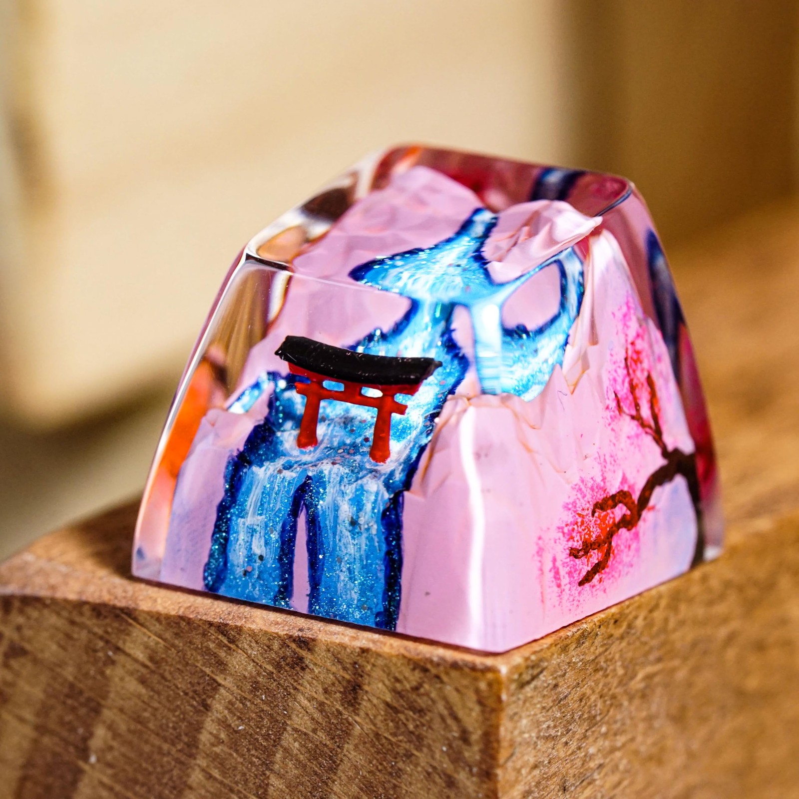 Japanese Torii Gate Sakura Waterfall Resin Artisan Keycap SA Profile Unit