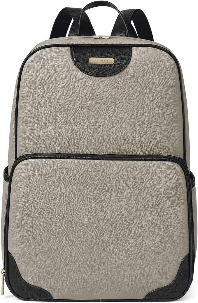 CLUCI Womens Laptop Backpack Leather 15.6 Inch Computer Travel Business GREY