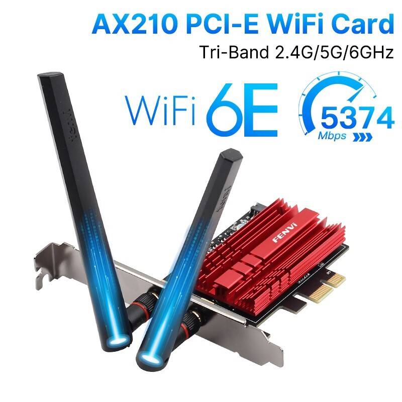 WiFi 6E Intel AX210 PCI-E WiFi Card Tri-Band 5374Mbps BT5.3 Desktop WiFi Adapter