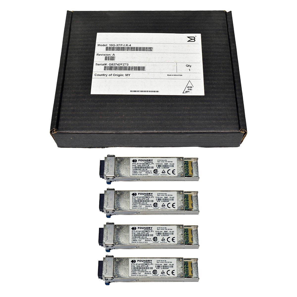 4x Foundry 10G-XFP-LR FTLX1412D3BCL-F1 10km 1310nm 10G XFP Transceiver LC Duplex