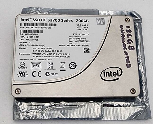 Intel SSD DC S3700 Series 200GB 6Gb/s 2.5 SATA SSD SSDSC2BA200G3P 691842-002