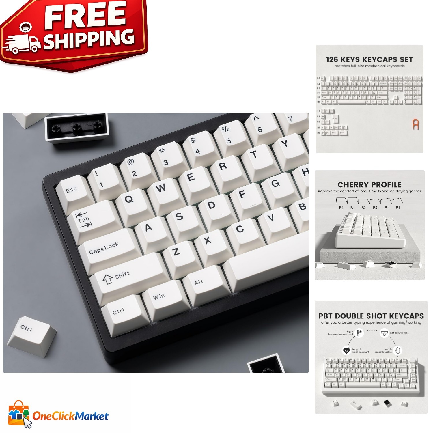 Cherry Profile Doubleshot PBT Keycap Set - Milky White 126-Key Design