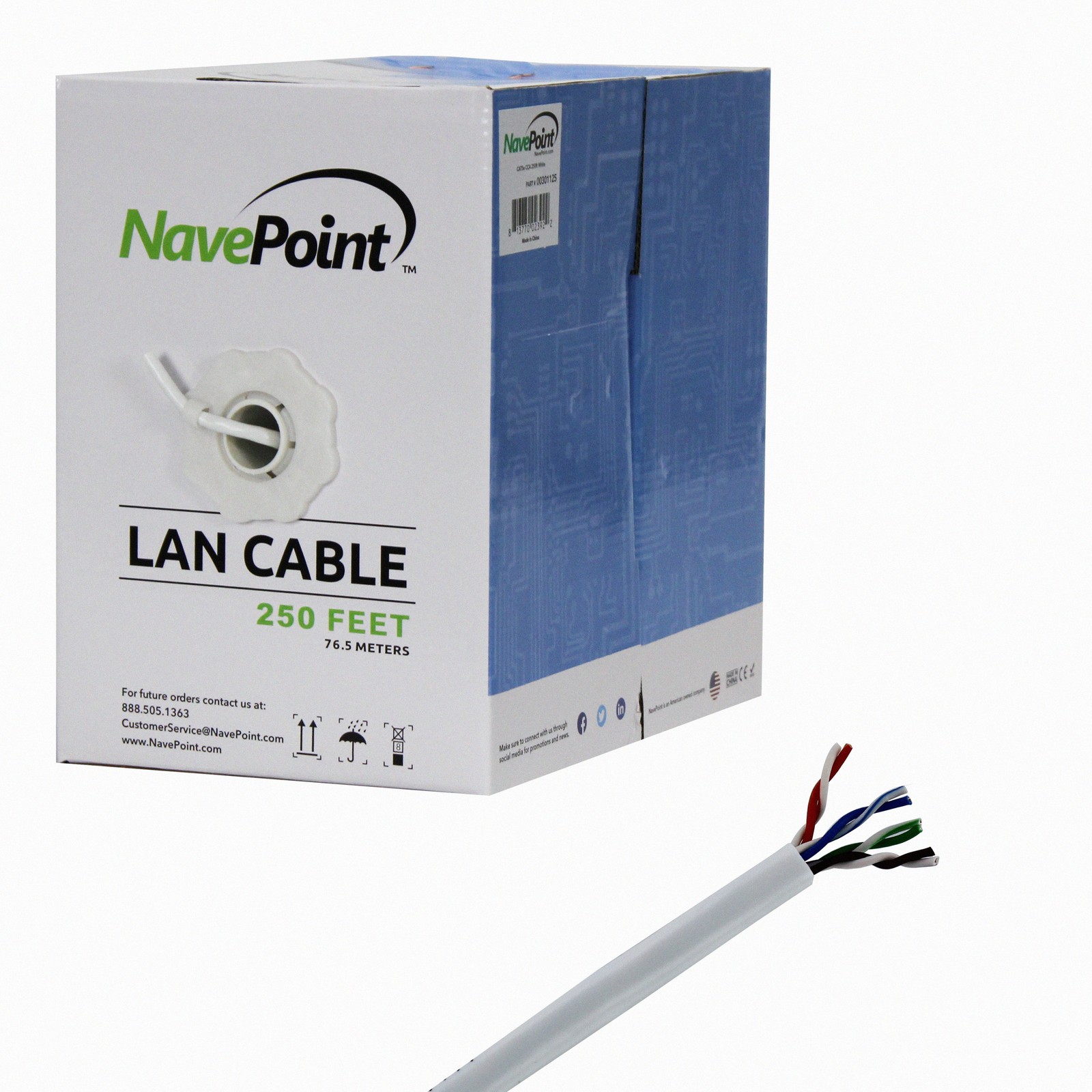 CAT5e 250FT UTP Cable Solid 24AWG White Network Ethernet LAN Bulk Wire RJ45