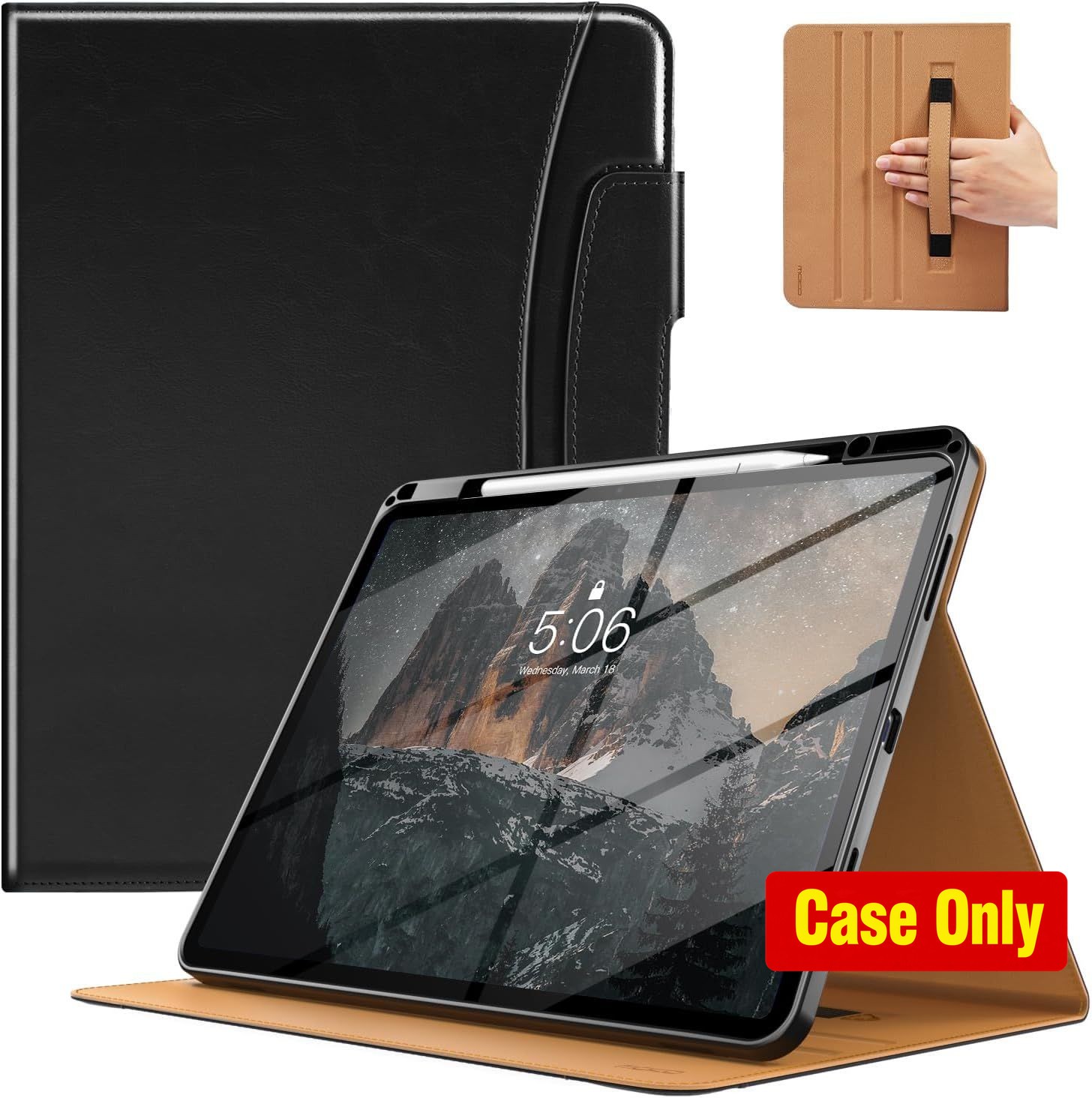 Case for iPad Air 13 Inch M4/M3, PU Leather, Shockproof Design, Black
