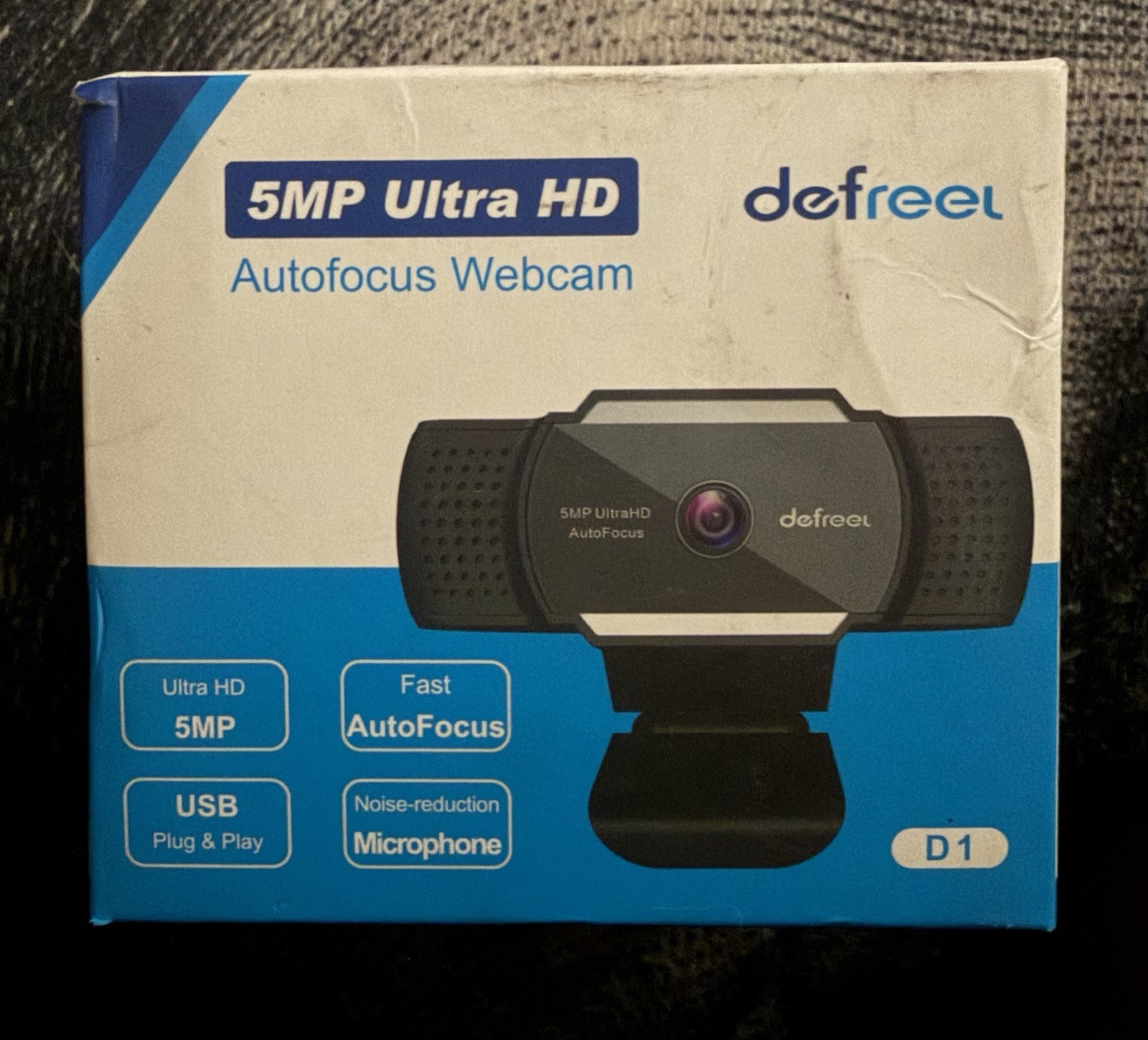 defreel D1 5MP Ultra HD Autofocus Webcam USB Noise-Reduction Mic Black