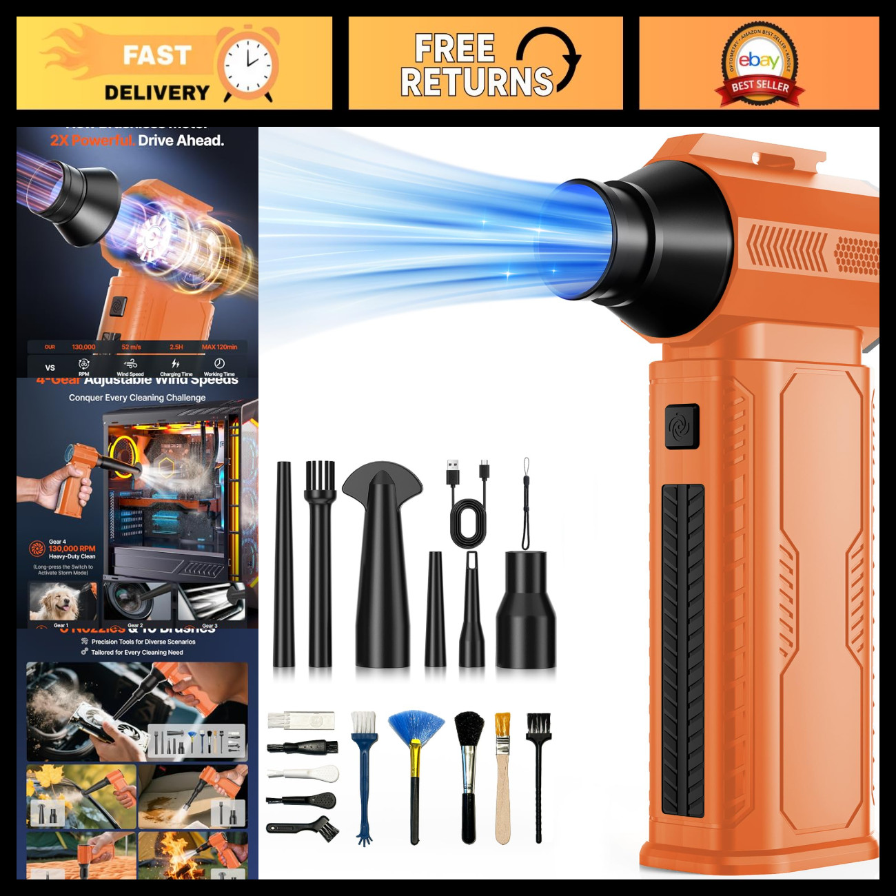 Ultra-Powerful Compressed Air Duster 130,000RPM Electric Cleaner for Electronics