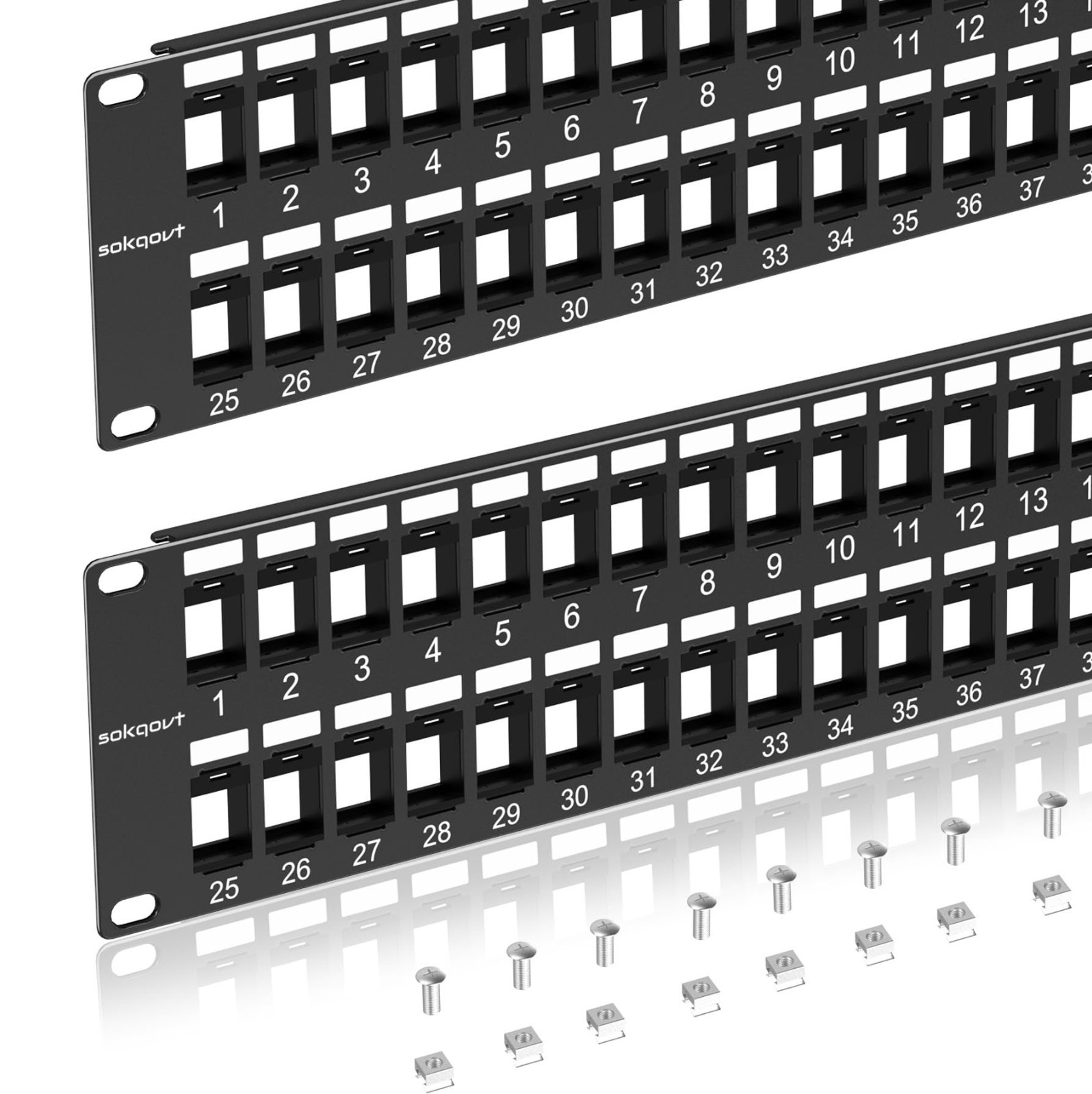 48 Port Blank Keystone Patch Panel 2 Pack - Cat6 2U Rack Mount Ethernet Panel