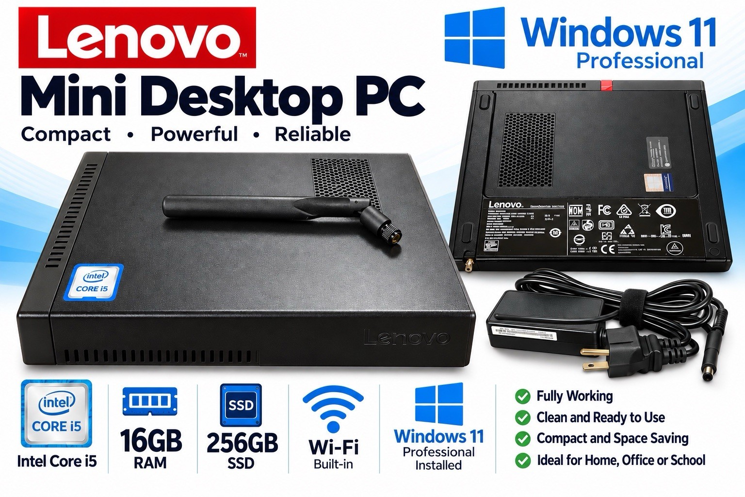 Lenovo Mini PC Intel Core i5 16GB RAM 256GB SSD WiFi Windows 11 Pro