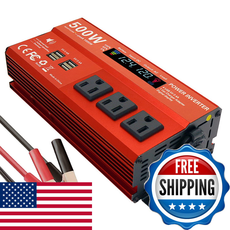 Movffggrm 500W Peak 1000W Power Inverter For Vehiclesdc 12V To 110V Ac4 X 2.4A