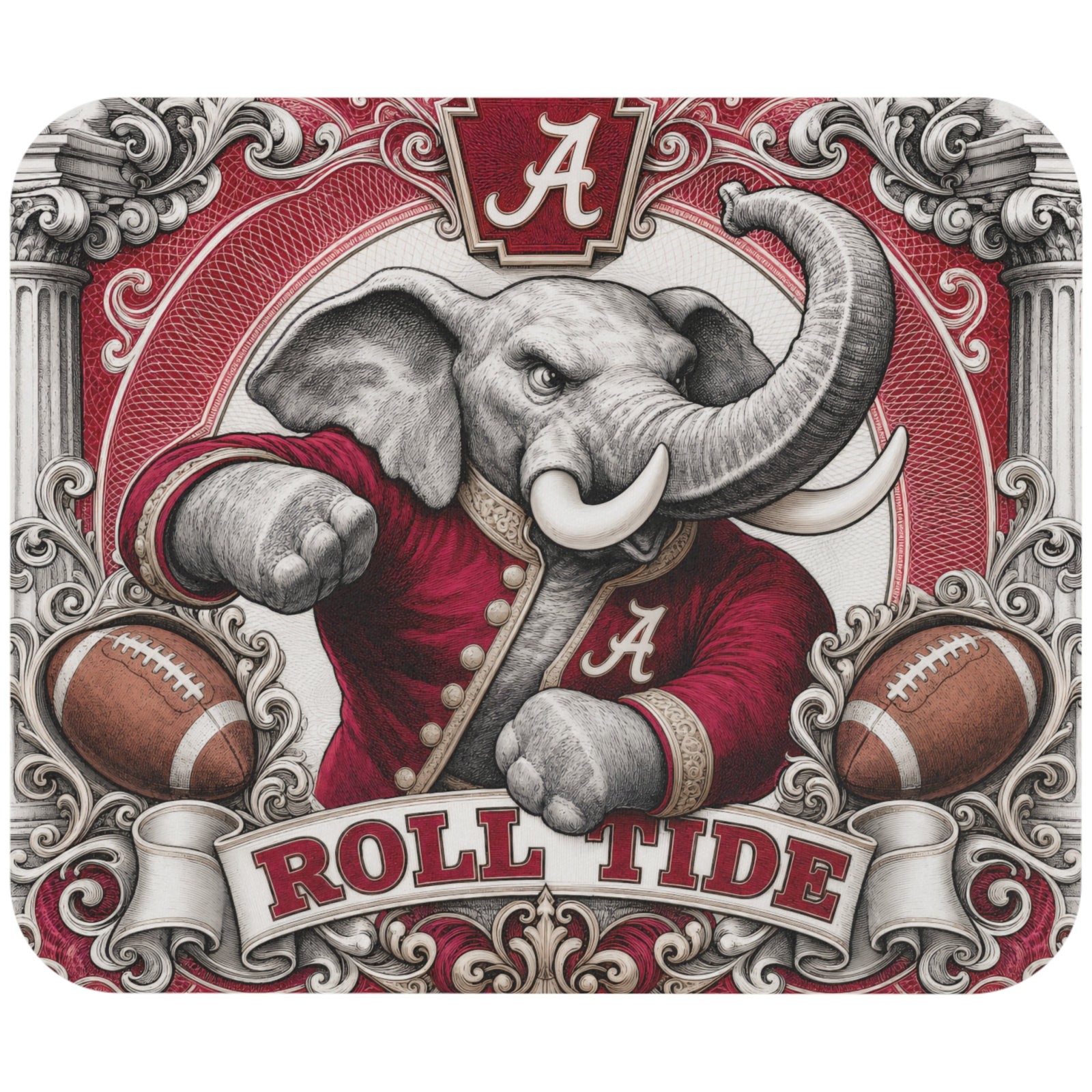 Alabama Crimson Tide Roll Tide Elephant Football Mouse Pad Non-Slip 9.5x8